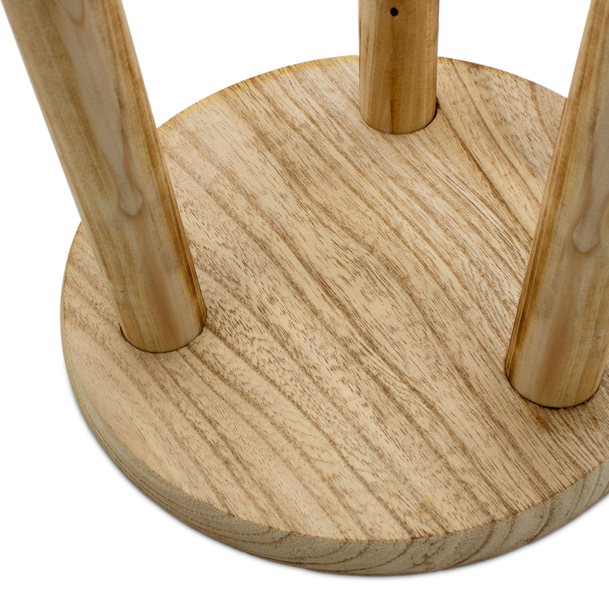 Set di 3 sgabelli in legno con 3 gambe fiammate, 20 / 23 / 25 cm, in legno massello decorativo, rotondi, piccoli in look usato, per piante da appartamento