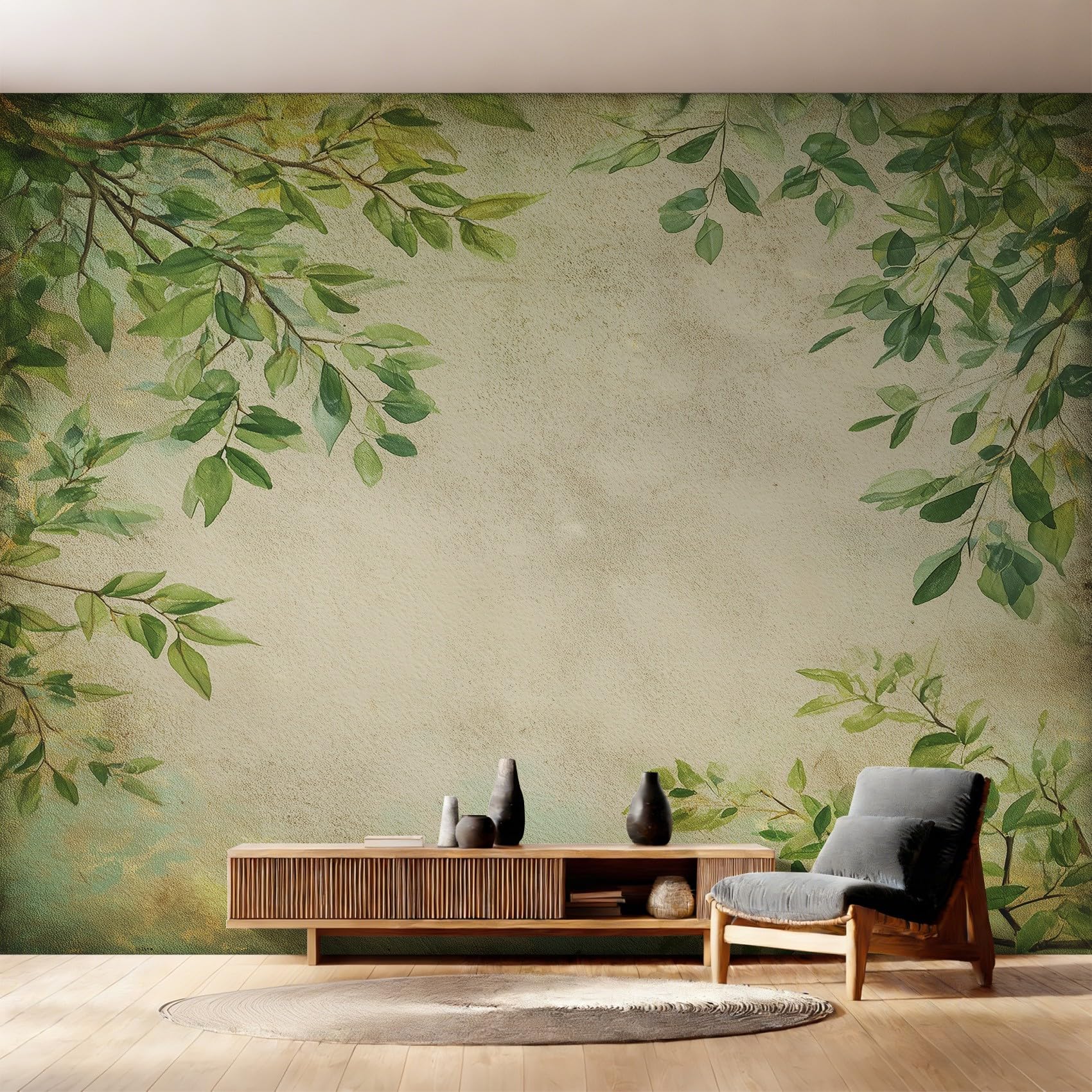 Papier peint intissé feuille botanique haut de gamme decoration murale salon panoramique 310x250
