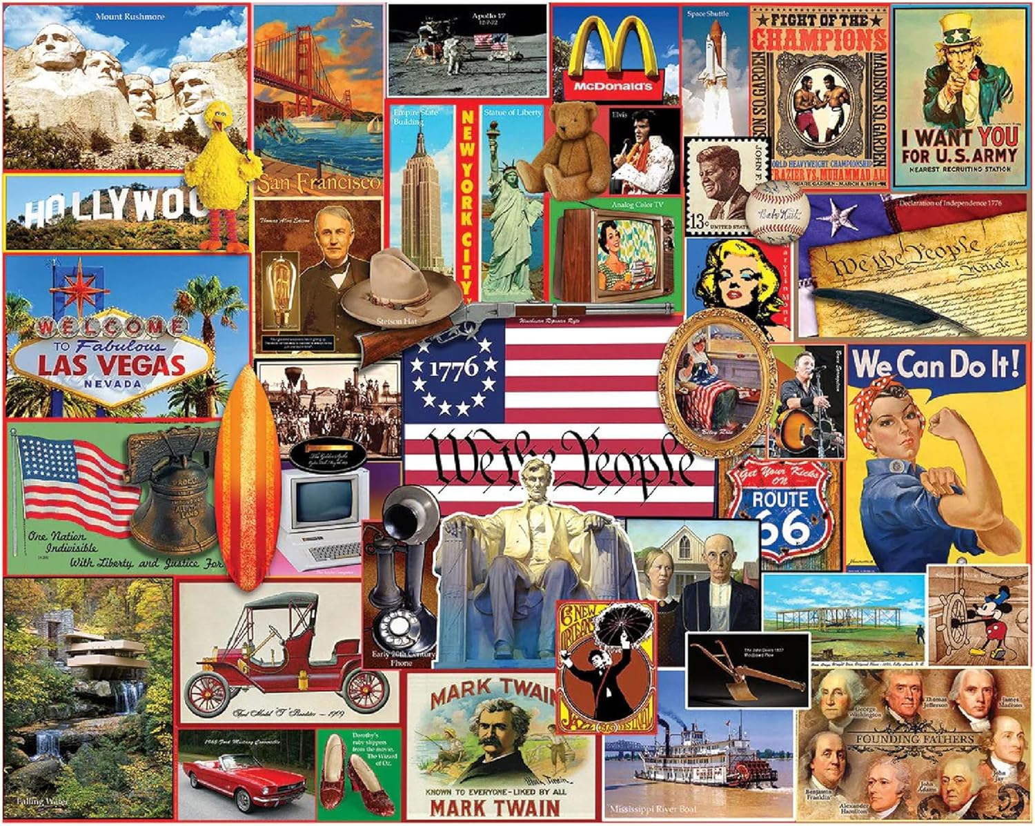 White Mountain 1000 Piece Jigsaw Puzzle Nostalgic USA Collage Puzzles with Large Pieces for Adults and Family 24"x30" - American Originals