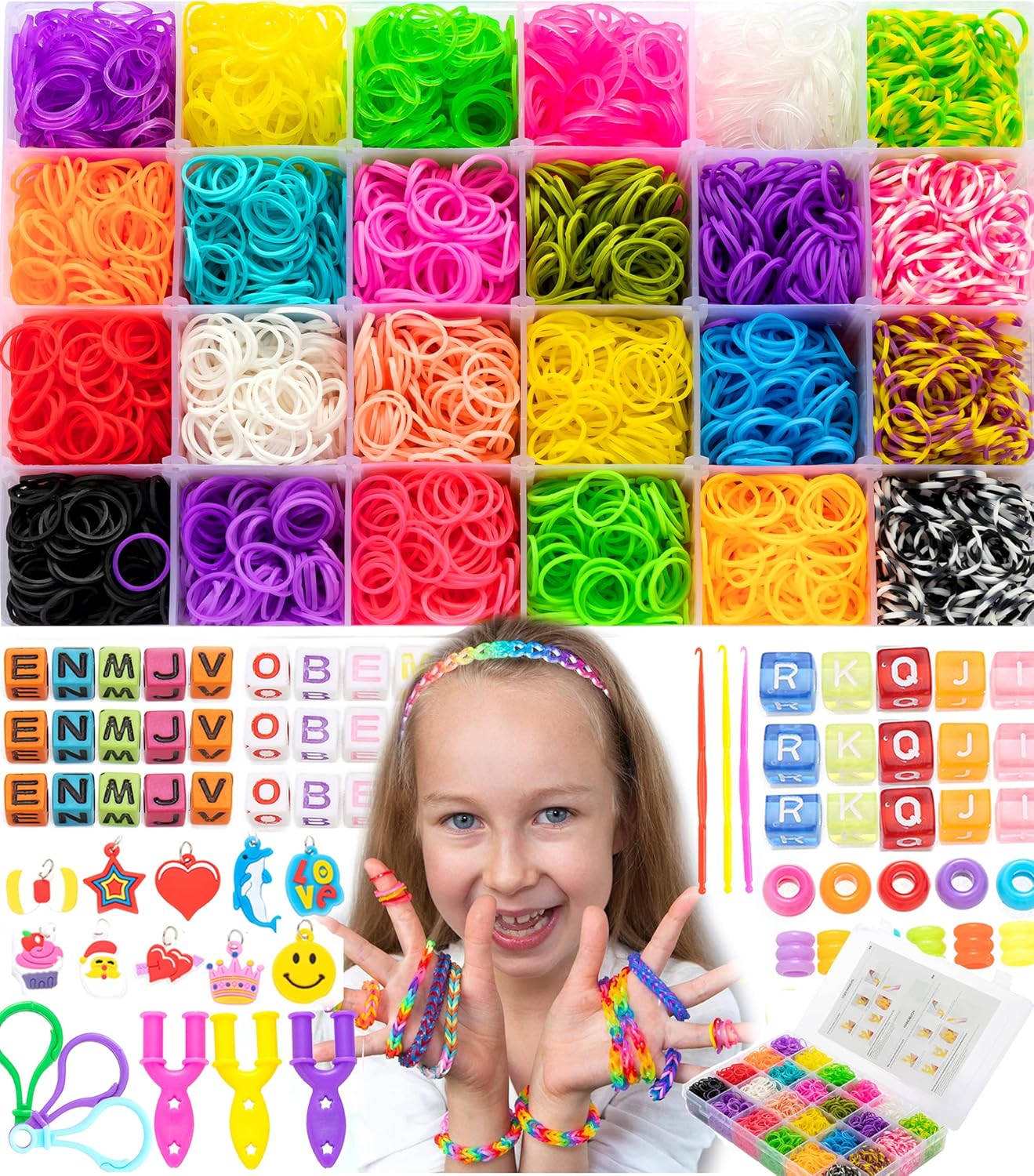 8000+ Loom Bands 24 Colorful Loom Band Kit for Girls Boys Loom Bands