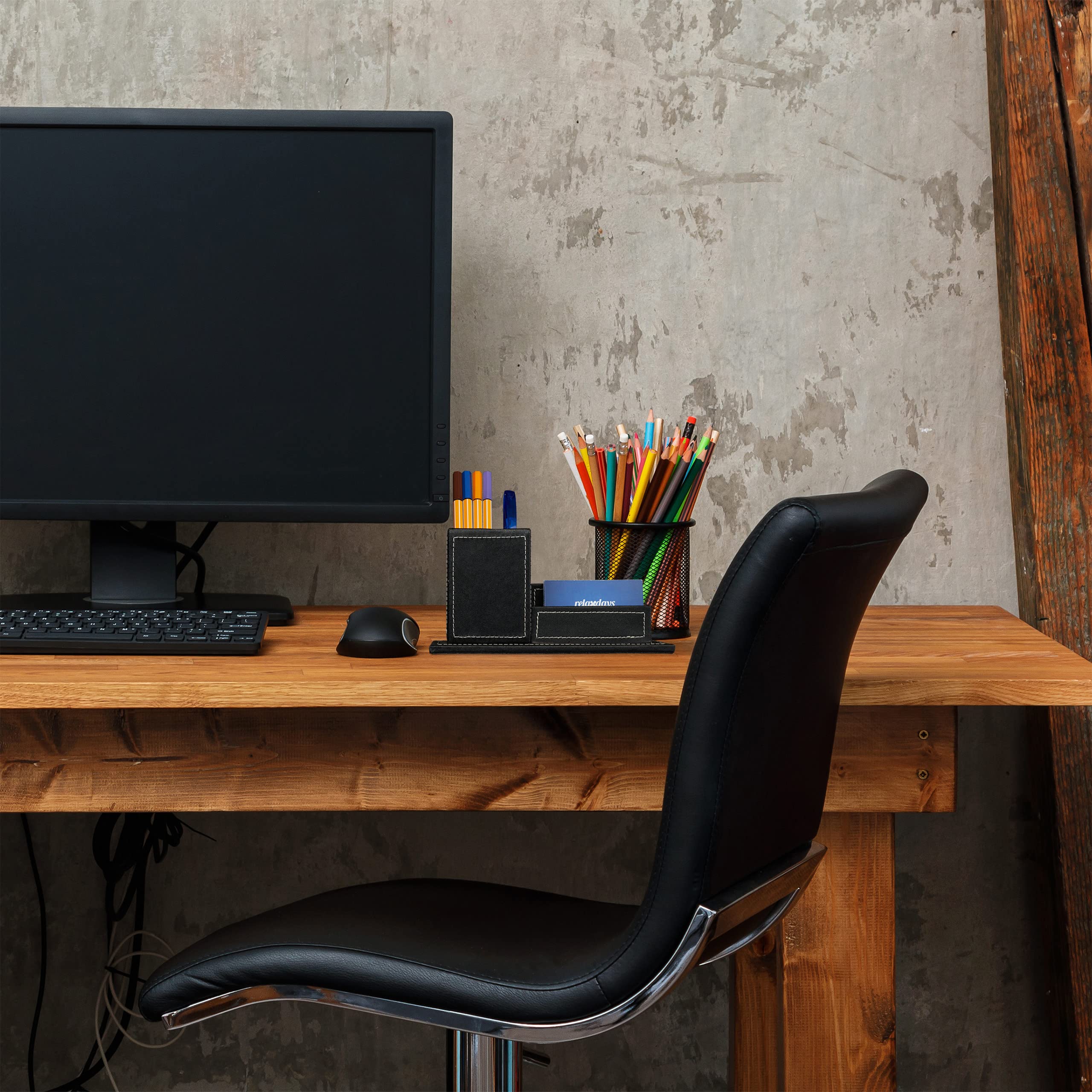 QOTSTEOS Porta Biglietti Da Visita Alluminio - Moderno Per Ufficio - Nero