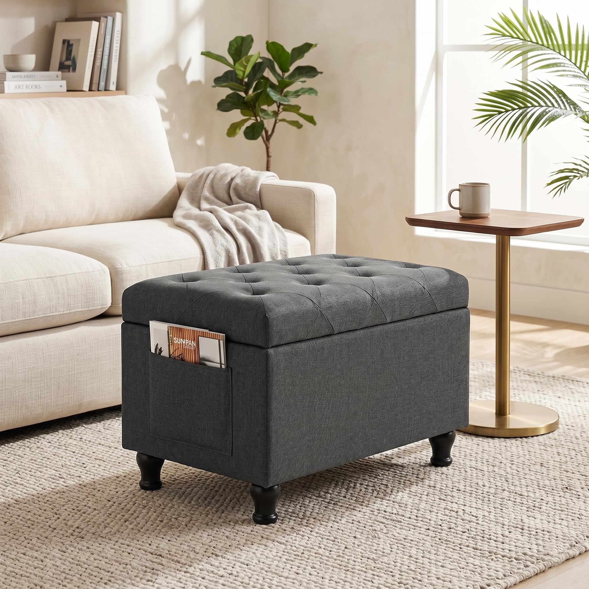 Ottoman with Storage 24'' Dark Grey Small Storage Ottomans