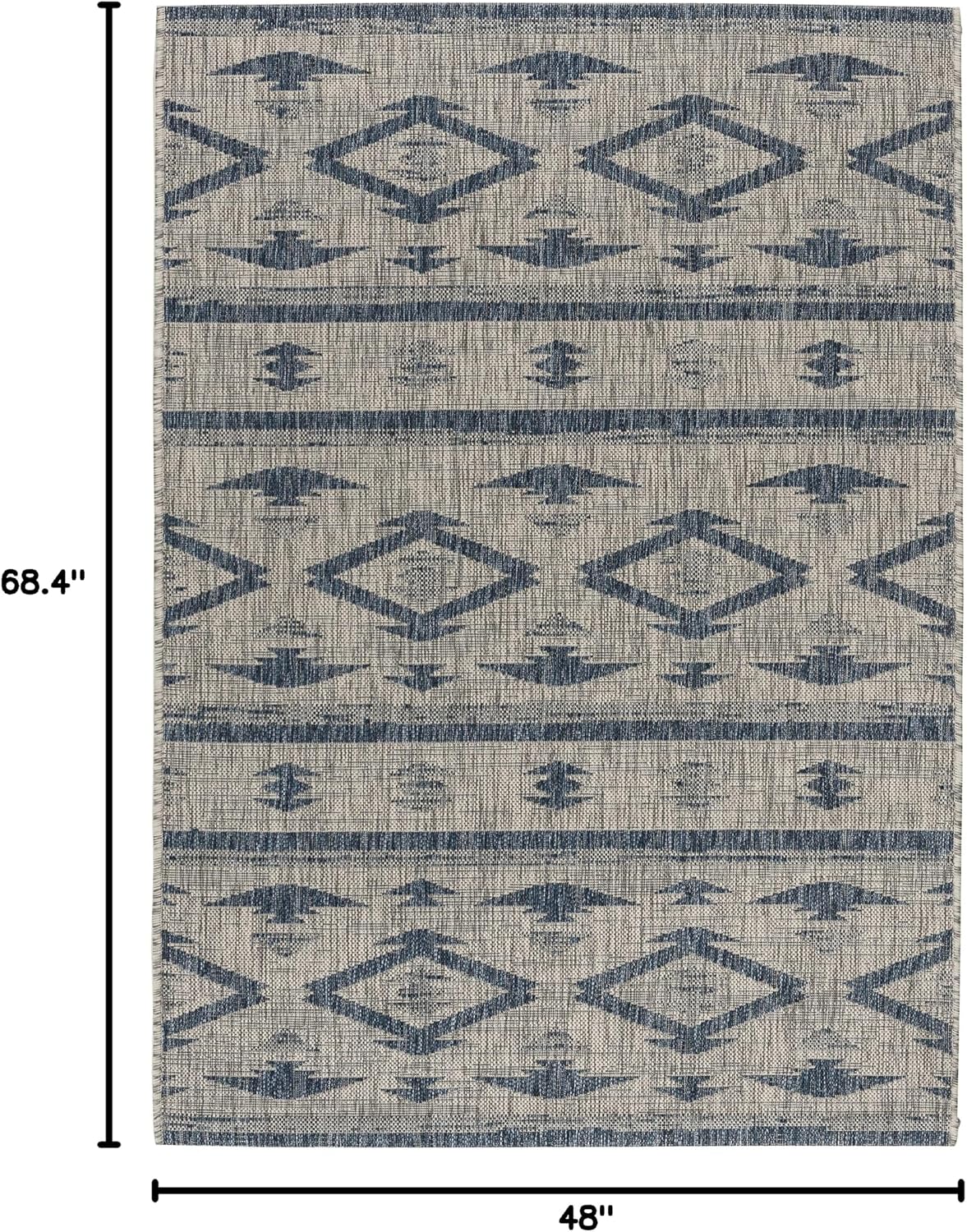 SAFAVIEH Washable Rug Outdoor Courtyard Collection - 4' x 5'7", Grey & Navy, Non-Shedding & Easy Cleaning, Ideal for Patio, Backyard, Mudroom (CY8863-36812)