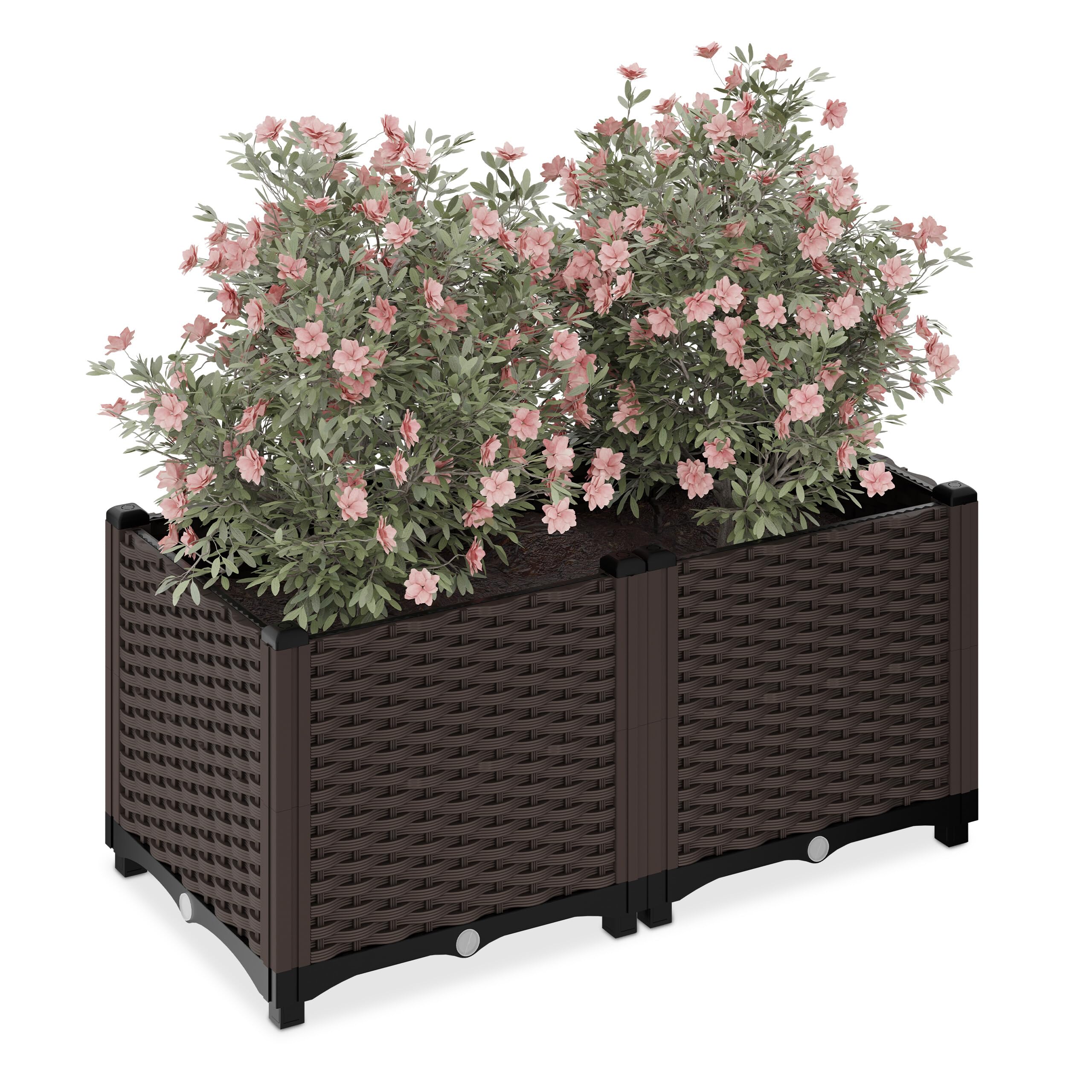 Relaxdays Planter, Rattan Look, HWD: 38 x 80 x 40 cm, Garden Plant & Flower Pot, Raised Bed, with Water Reservoir, Brown