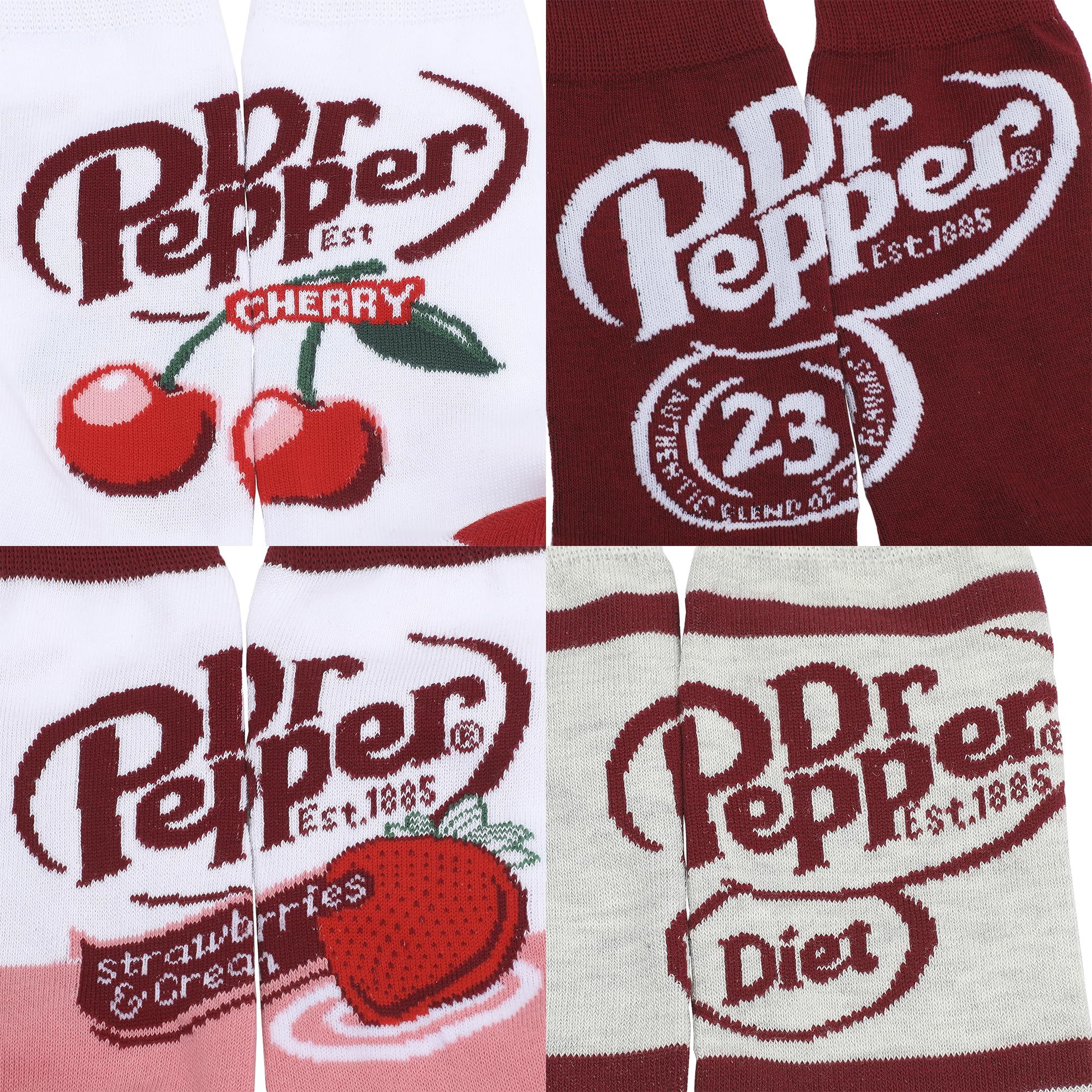 Bioworld Dr Pepper Variety Logos Men’s 5-Pair Pack Casual Crew Socks