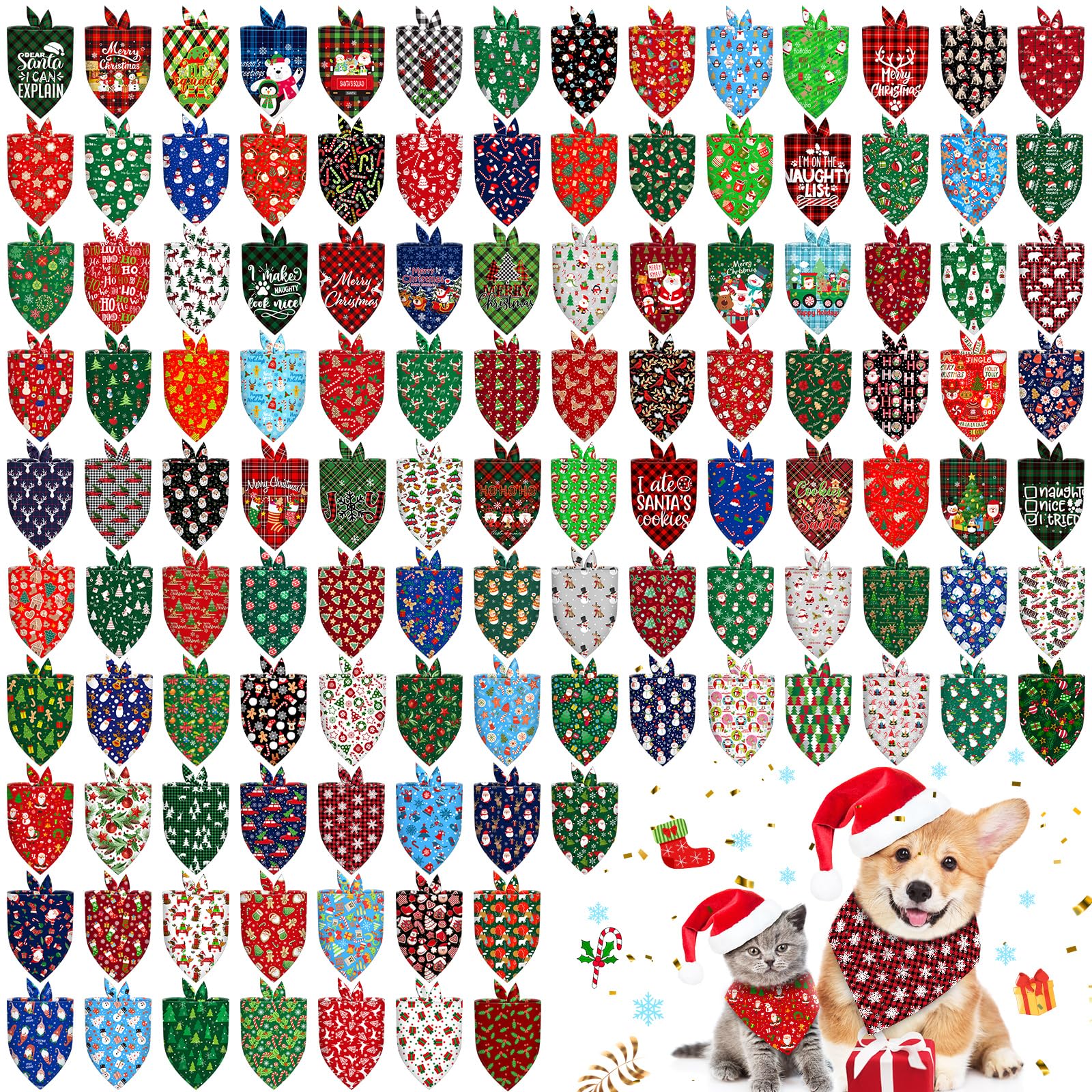 Piklodo120 Pcs Dog Bandanas Bulk Adjustable Dog Scarves Puppy Bandanas Pet Handkerchief Scarf Washable Holiday Dog Bandana for Small Medium Large Dog Cat Pet Grooming Accessories