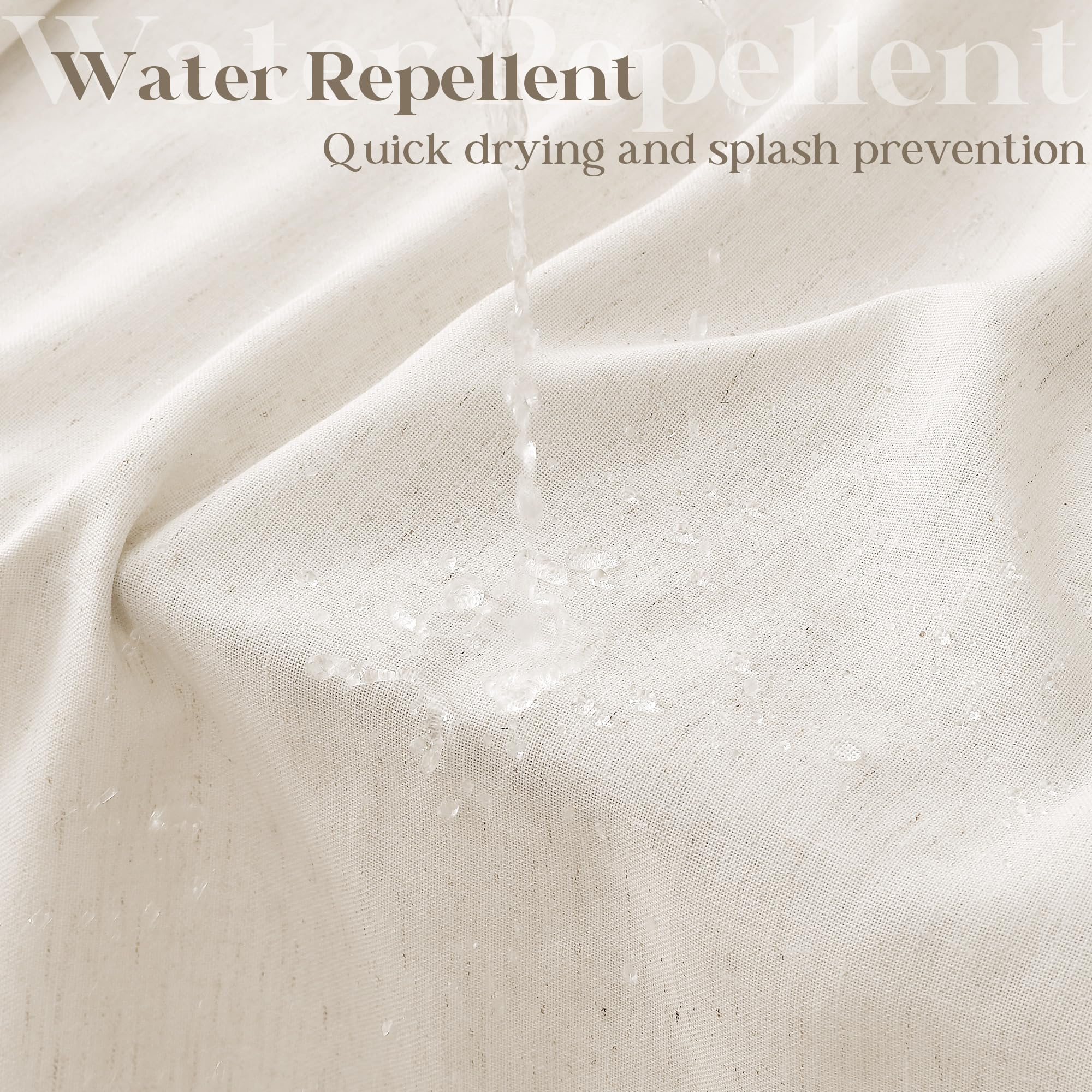 Rideau de douche mignon en lin crème extra long de 190 cm - Rideau de douche moderne bohème en tissu de luxe neutre - Tissu résistant à l'eau avec crochets pour salle de bain, baignoire