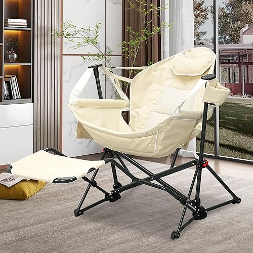 Miniatura 4 de GDY Sillas de camping, hamaca de gran tamaño, mecedoras plegables, sillas de columpio con respaldo ajustable, soporte para tazas, césped de playa al