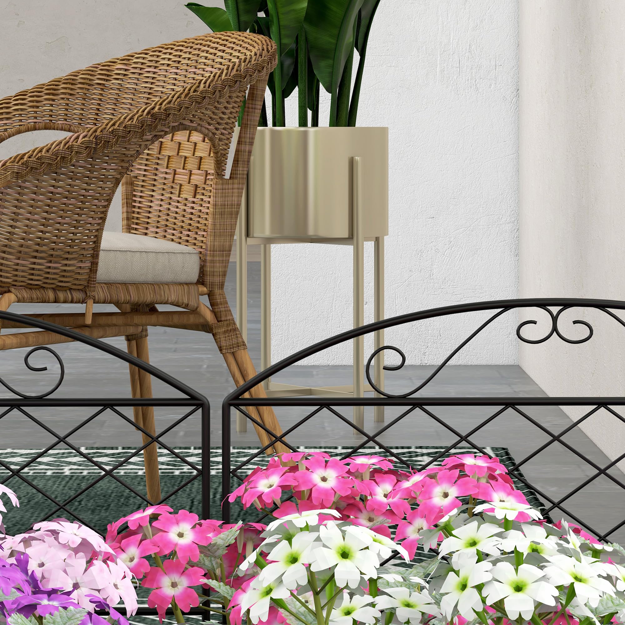 Outsunny Lot de 5 Panneaux de Clôture de Jardin Décoratives en Métal, Bordure de Jardin, pour Parterre de Fleurs - Dim. 305 x 43 cm, Noir