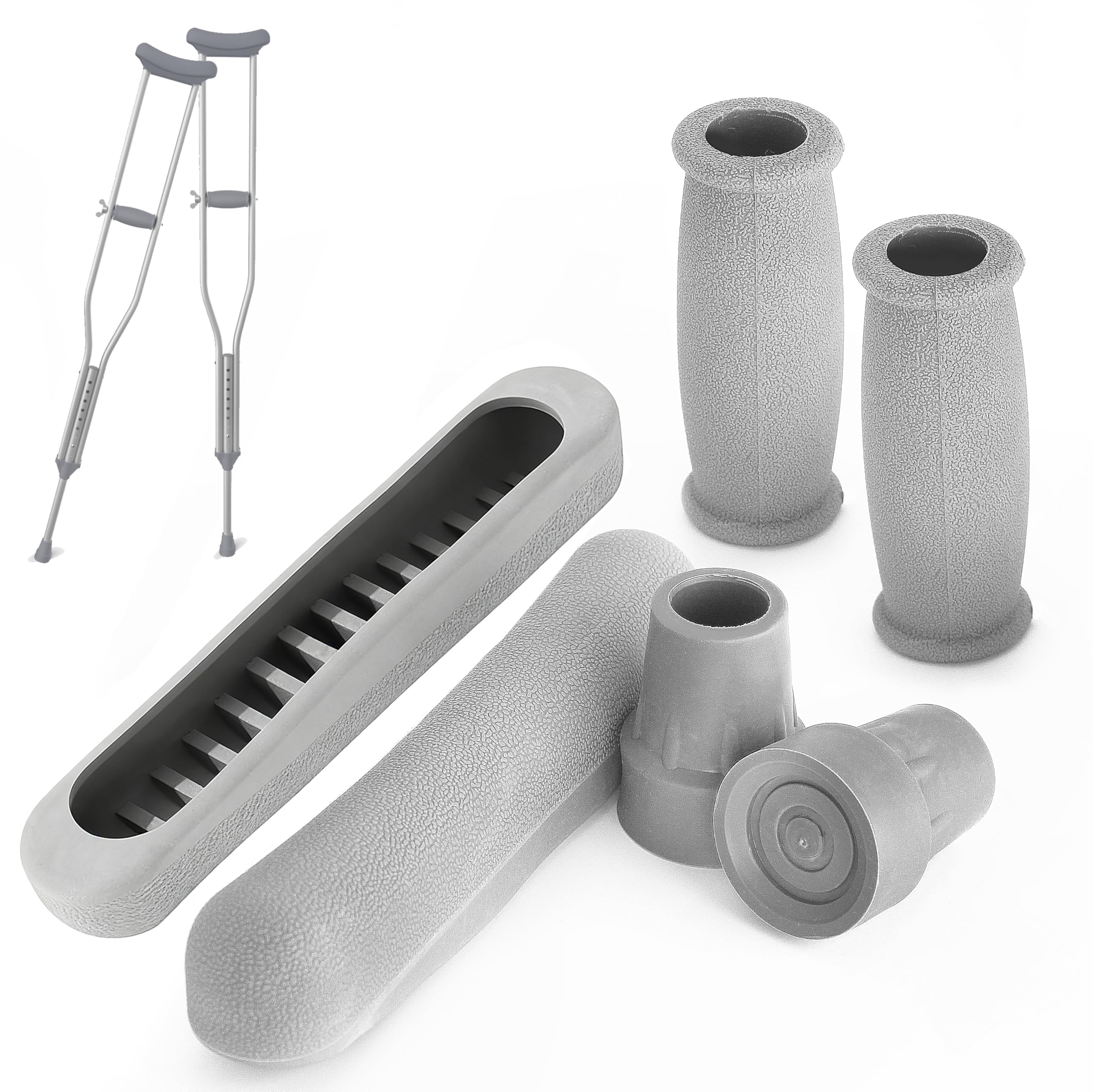 Hauscher 7/8 Inch Replacement Crutch Pads Anti-slip, Rubber Padding for Walking Under Arm Crutches, Hand Grips, and Feet Caps, Fits Standard Aluminum