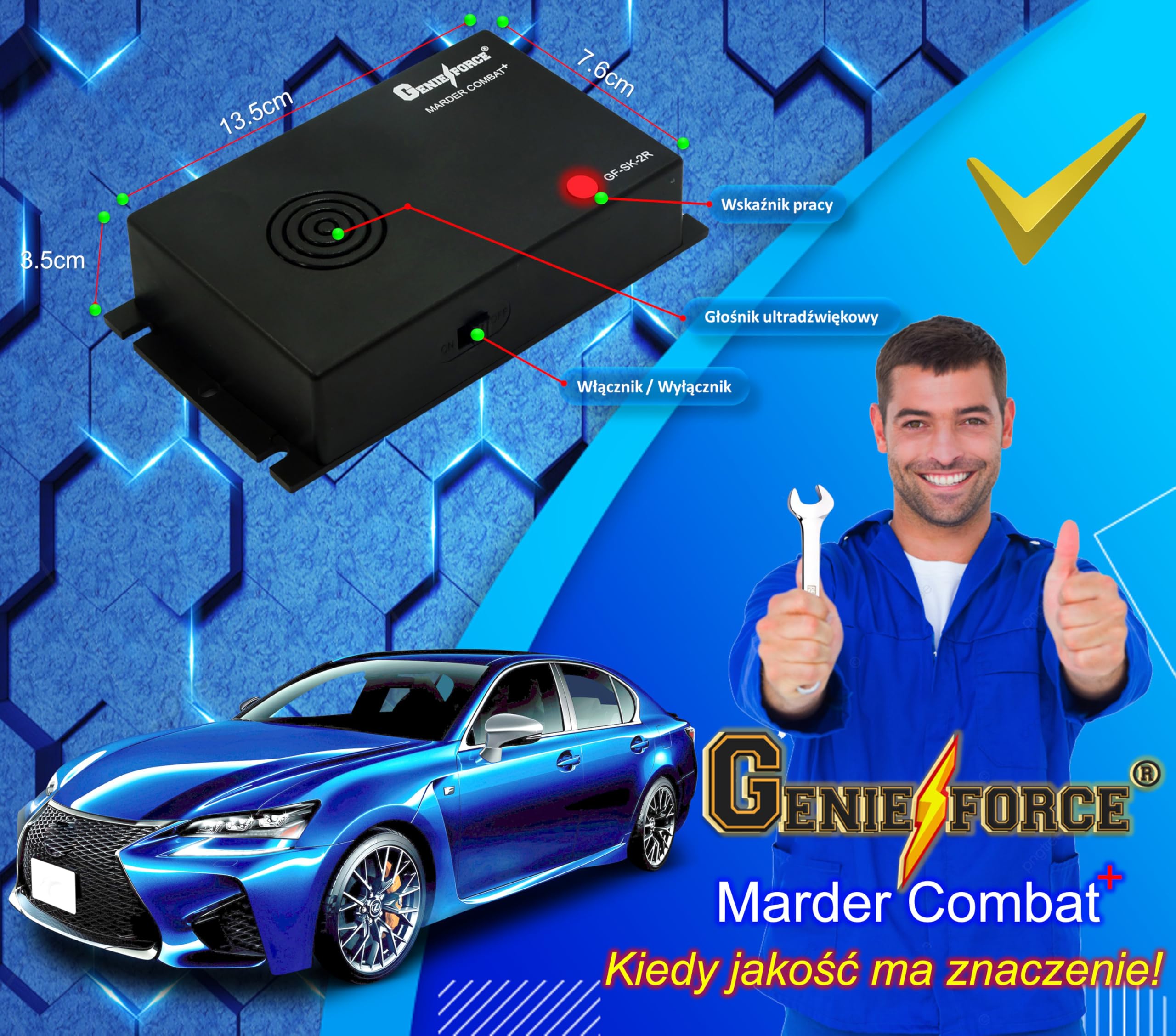 Genieforce® GF-SK-2R odstraszacz kun, zasilany bateriami, ultradźwiękowy odstraszacz kun, mobilna ochrona samochodu, domu, ogrodu, na strych; GF-SK-2R