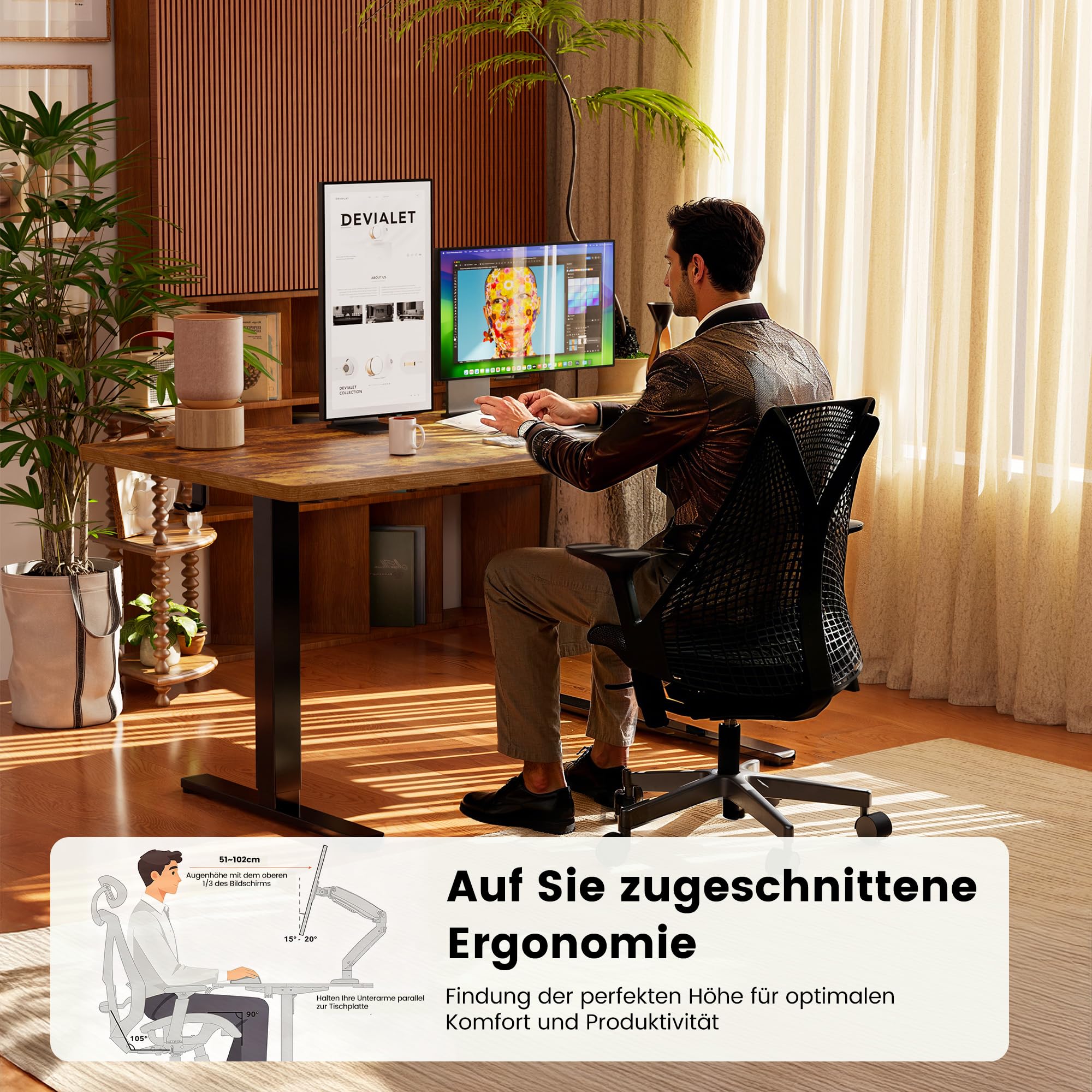 ErGear Elektrisch Höhenverstellbarer Schreibtisch 160 x 80 cm, Schreibtisch Höhenverstellbar mit 4-Gedächtnis-Smart-Pult für Home-Office mit Verbindungsplatte