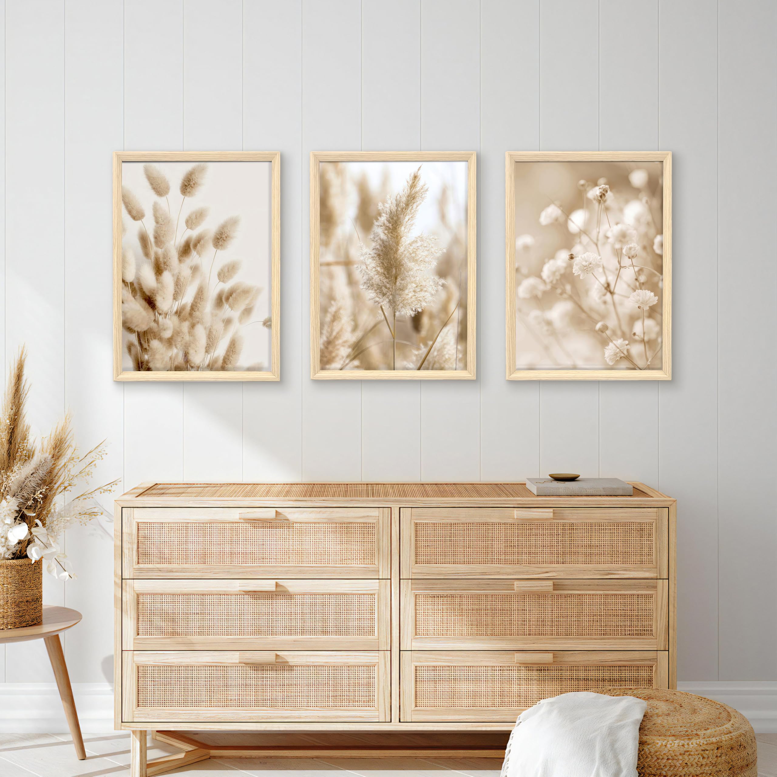 3 Pcs Wooden Framed Canvas Wall Art Set Bohemian Sage Green Canvas Prints Poster Geometric Line Beige Green Pictures for Living Room Bedroom Dinning Room Hallway Stairs Wall Decor 30x40cm x3pcs — view 322