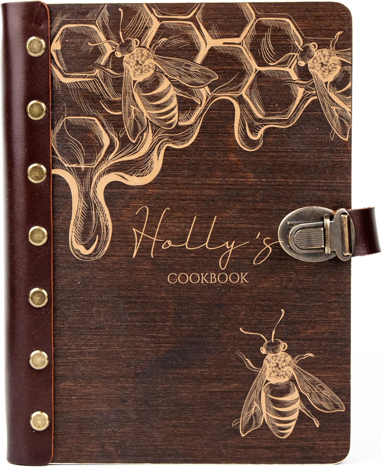 Wooden Blank Recipe Book Binder - Cutom Cookbook Honeycomb design - Rustic Recipe Book to Write in Recipes - Family Recipe Journal A5/A4 - Bumble Bee Recipe Diary - Bridal Shower Gift for Daughter