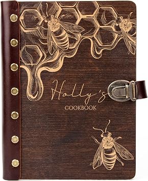 Wooden Blank Recipe Book Binder - Cutom Cookbook Honeycomb design - Rustic Recipe Book to Write in Recipes - Family Recipe Journal A5/A4 - Bumble Bee Recipe Diary - Bridal Shower Gift for Daughter