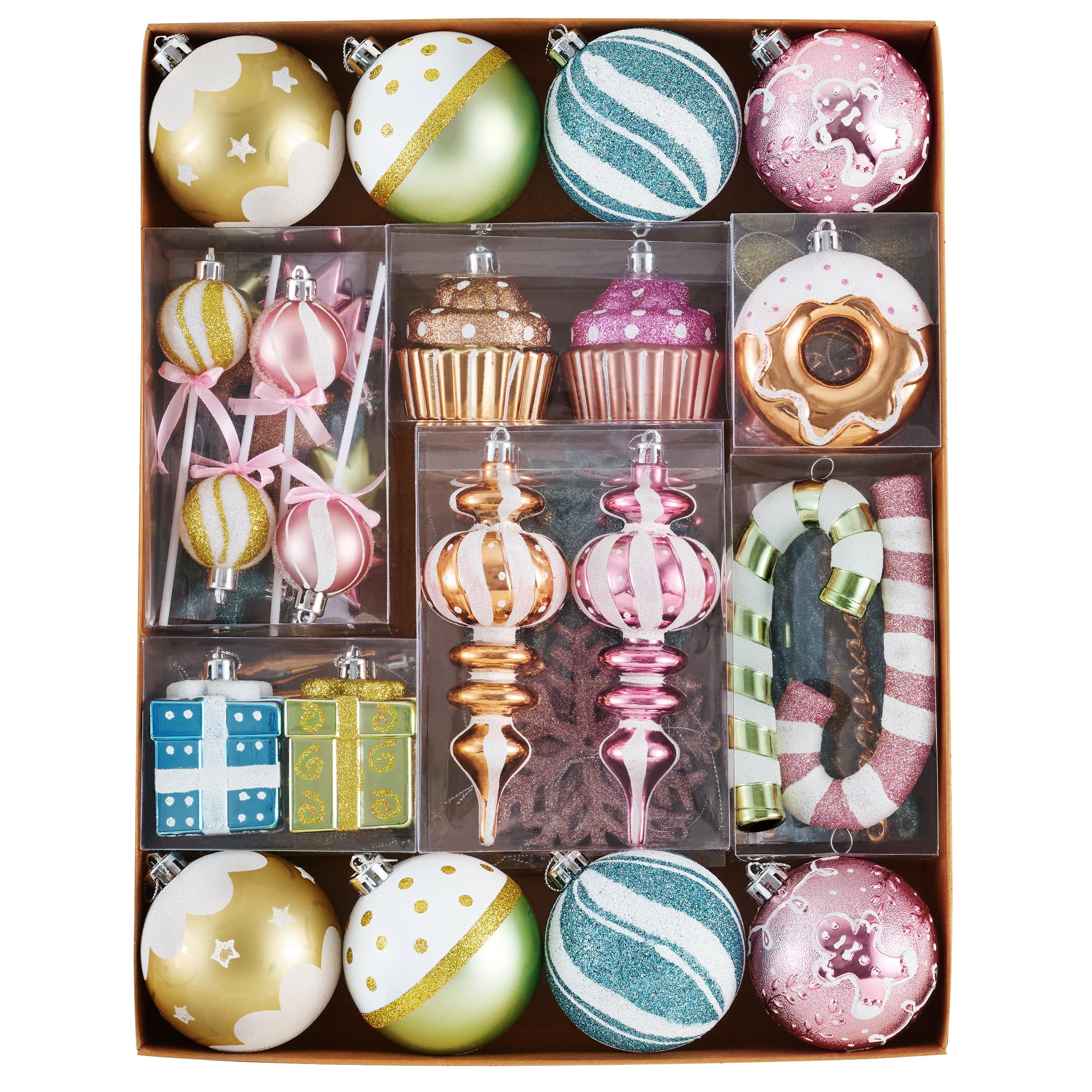 Boules de Noël incassables et décorations à suspendre pastel