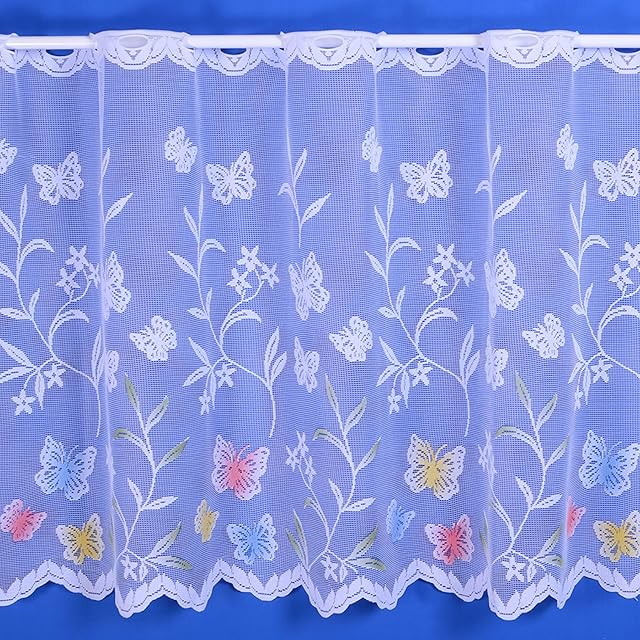 Butterfly Floral Cafe Net Curtain in White - 3 Drops - Sold By The Metre (24" (60cm))