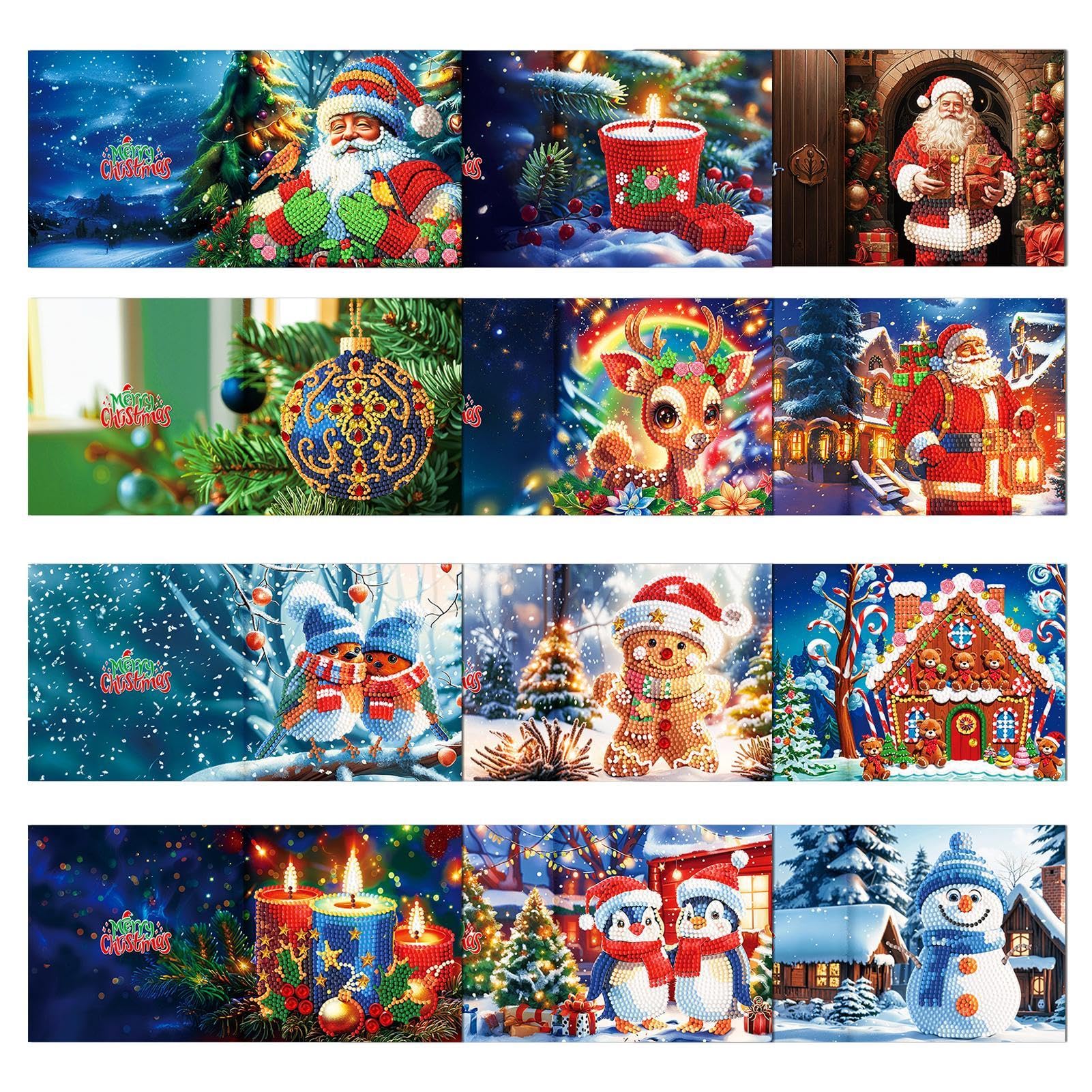 12 Pack 5D di-y dia-mond painting 5D Christmas Greeting Cards for Adults Christmas Series Round Drill Crystal Art Craft Paint by Number Kits Friends