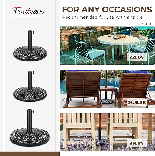Miniatura 8 de FRUITEAM Base redonda de sombrilla de patio de 15 pulgadas, 26.5 libras, soporte de sombrilla prellenado, patrón de girasol, resistente, para patio,