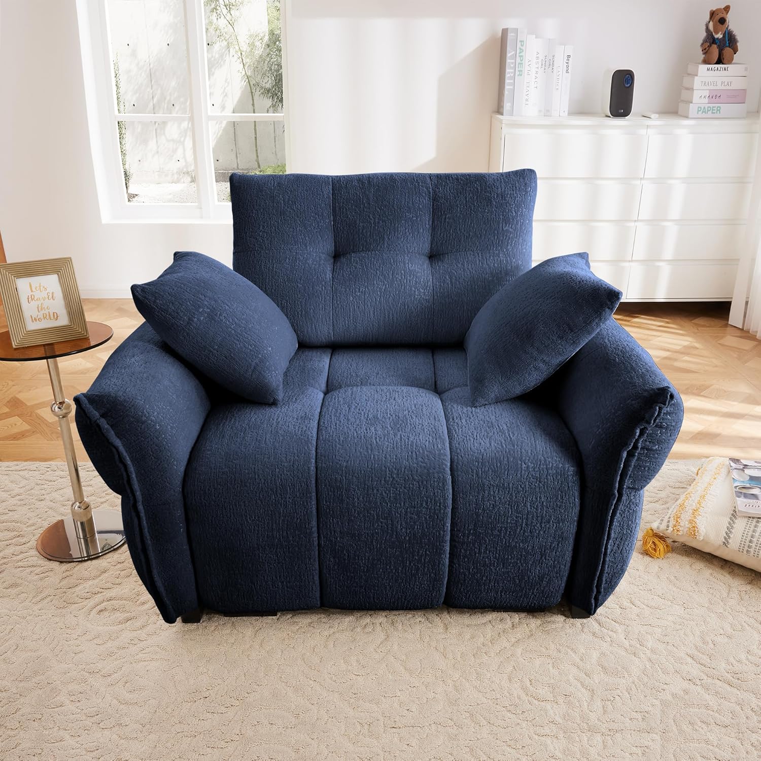 Aoowow Modular Sectional Sofa Chair, 47” Modern Chenille Single Seater Sofa Upholstered Sofa Couches for Living Room Bedroom Apartment,Blue