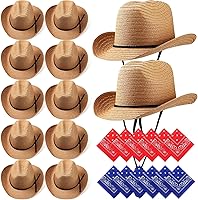 Vista 1 de SATINIOR 12 Set Straw Cowboy Hats & Bandanas - Cowboy Party Hat Costume with Head Bandana