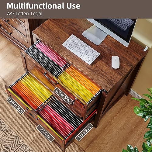 Miniatura 3 de JXQTLINGMU Archivador de granja de 2 cajones, archivador lateral con cerradura para oficina en casa, compatible con letra legal A4 F4, tamaño marrón