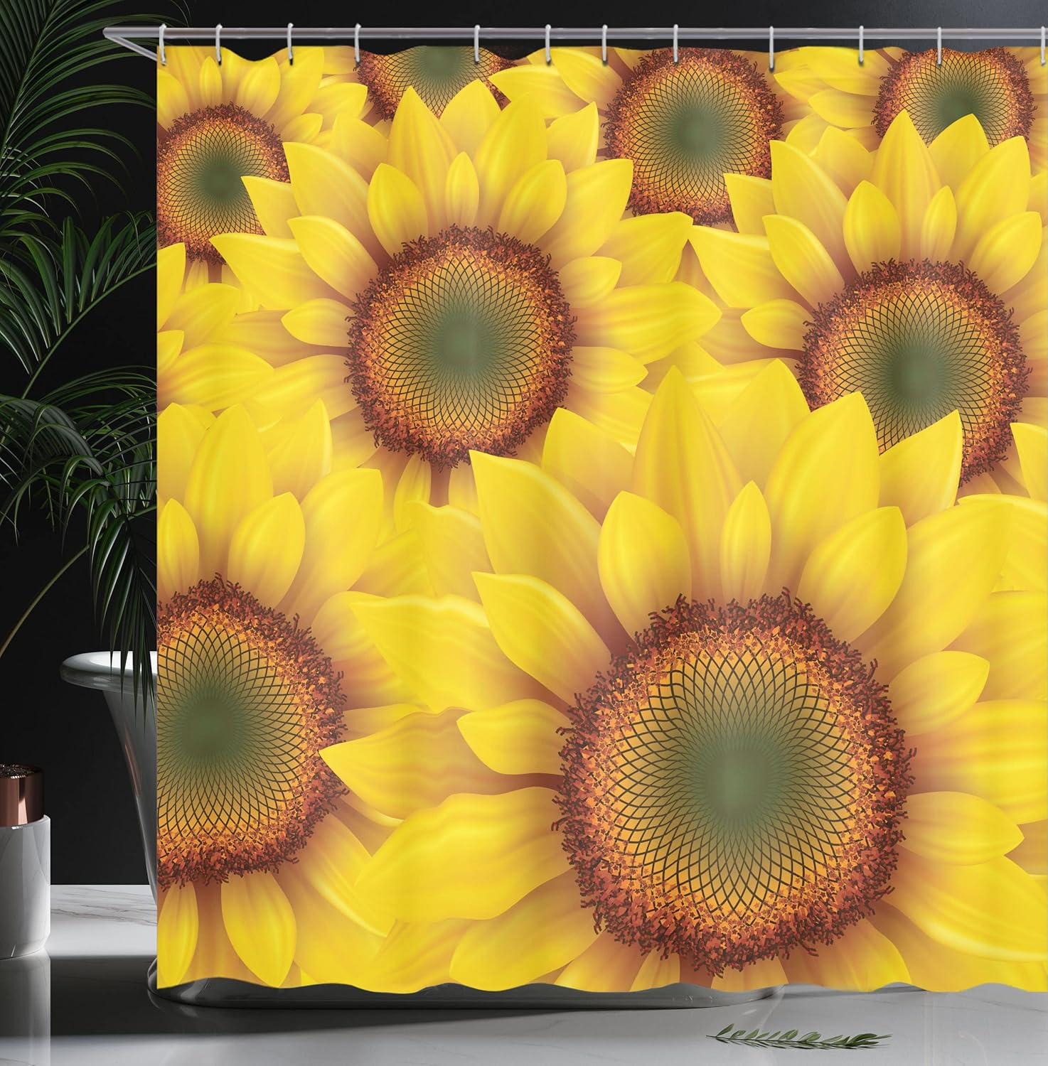 Ambesonne Yellow Shower Curtain, Sun Flower Field as Summer Background Happiness Colorful Nature Illustration, Cloth Fabric Bathroom Decor Set with Hooks, 69" W x 70" L, Orange Yellow