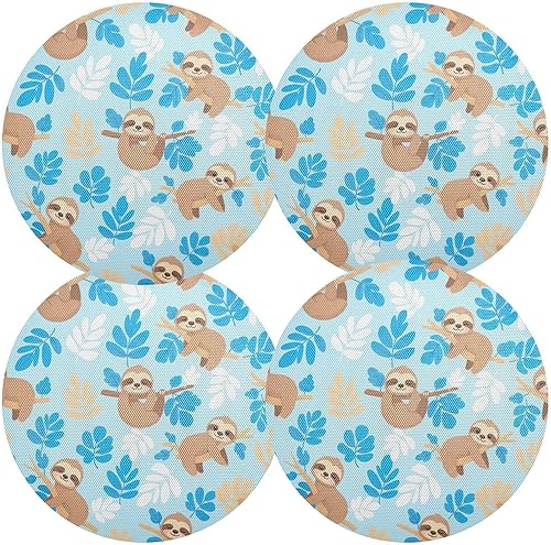 Miniatura 2 de Cute Cartoon Sloths Blue Round Table Placemats, Heat Resistant Non Slip Placemats Round for Kitchen one sizex6