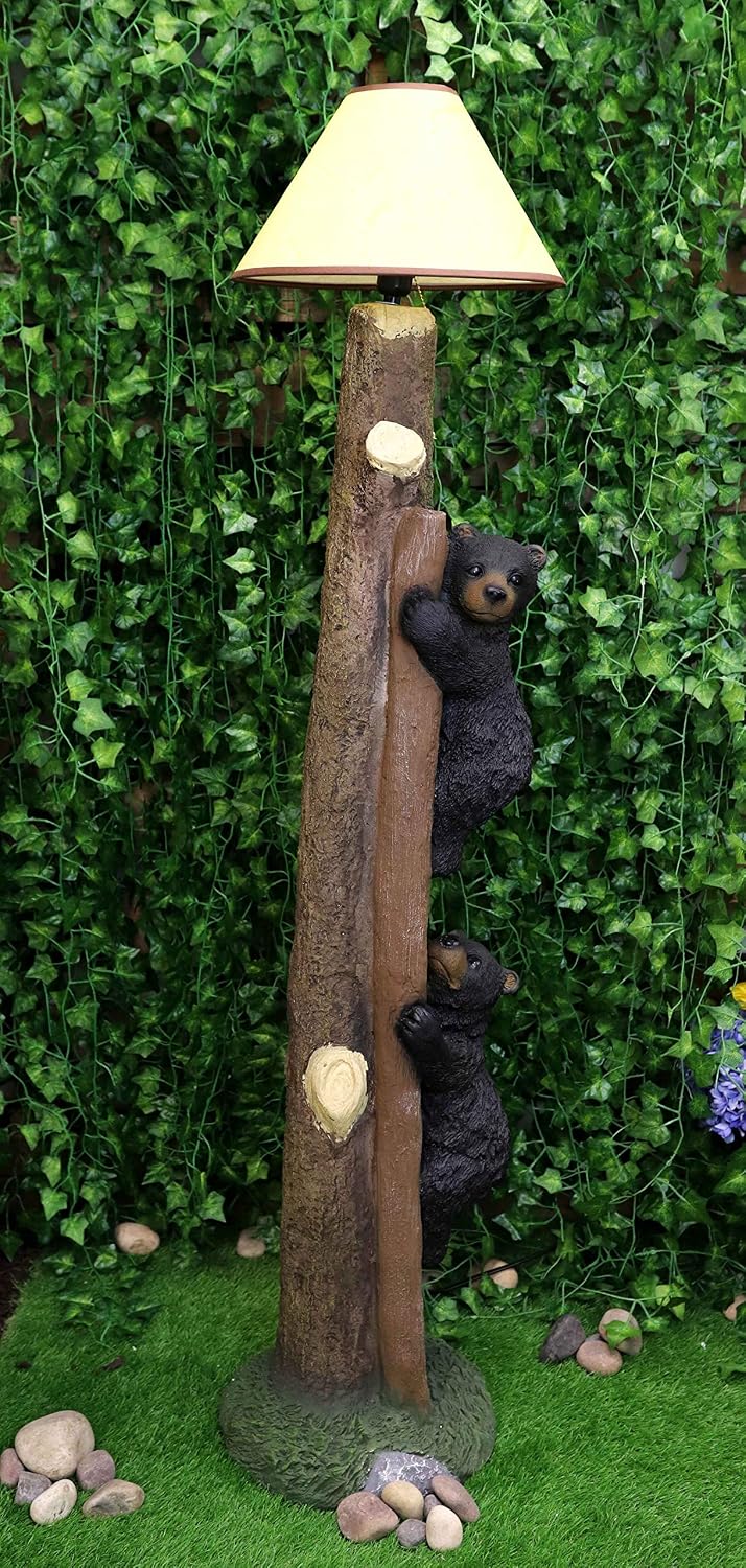 Ebros Whimsical Adventure Rustic Black Bear Cubs Climbing Up A Giant Tree Ladder Standing Floor Lamp Statue with Shade 60"Tall Mountain Wildlife Woodland Cabin Lodge Decor Forest Bears Themed Lamps