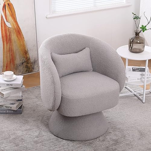 Miniatura 7 de Goujxcy Sillón giratorio con diseño de barril redondo de terciopelo, cómodo sillón con sillas giratorias de 360 para sala de estar, dormitorio, sala