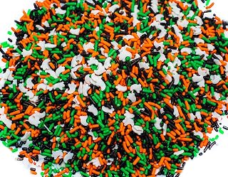 Ghost Bumps Sprinkle Mix - 8 oz. Resealable Stand Up Candy Bag - Halloween Themed Sprinkles w/White Ghosts - Green, Orange, & Brown Colors - Festive Toppings for Desserts and Snacks