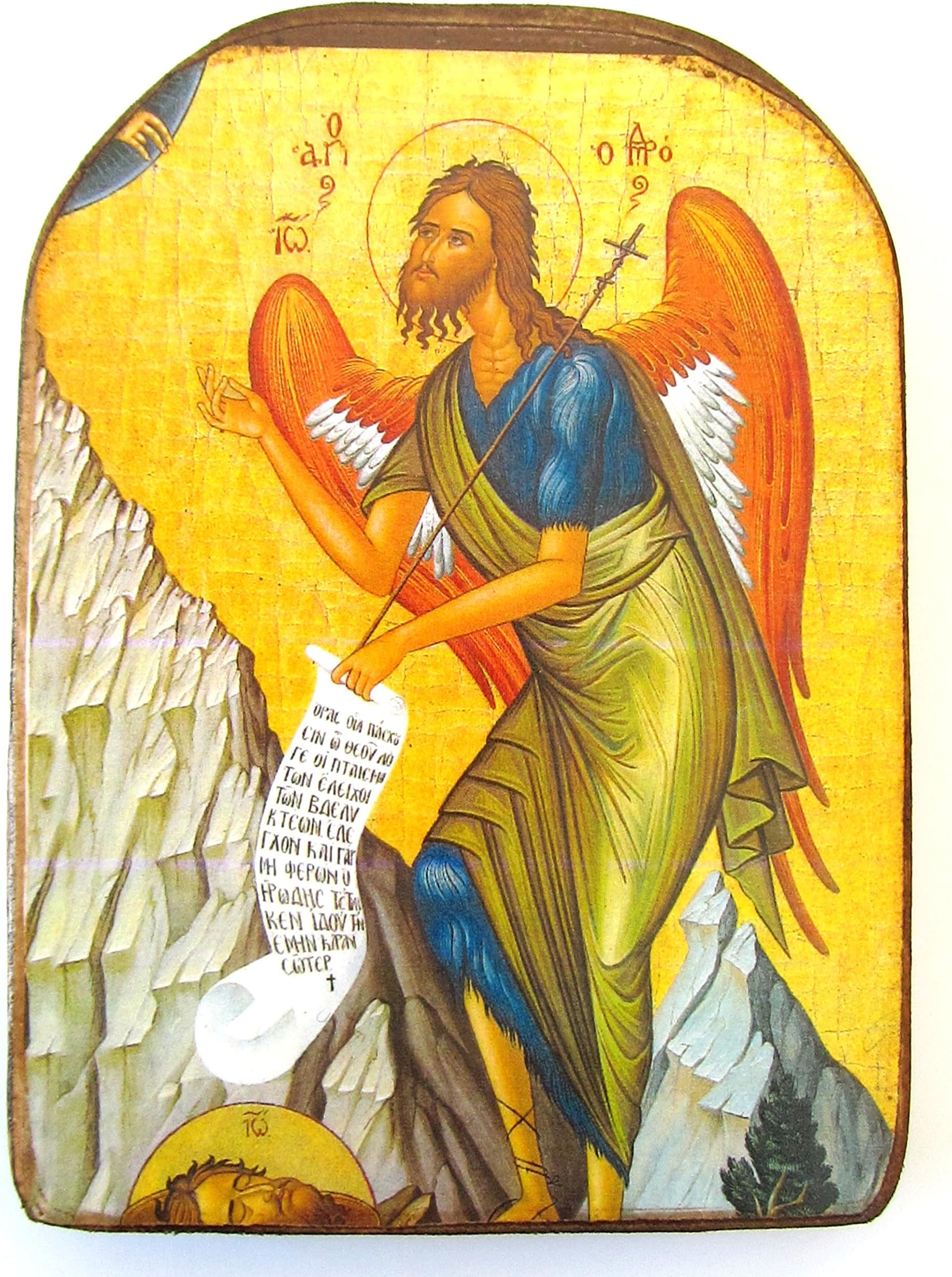 Handmade Wooden Greek Christian Orthodox Wood Icon of Saint John the Baptist / MP2