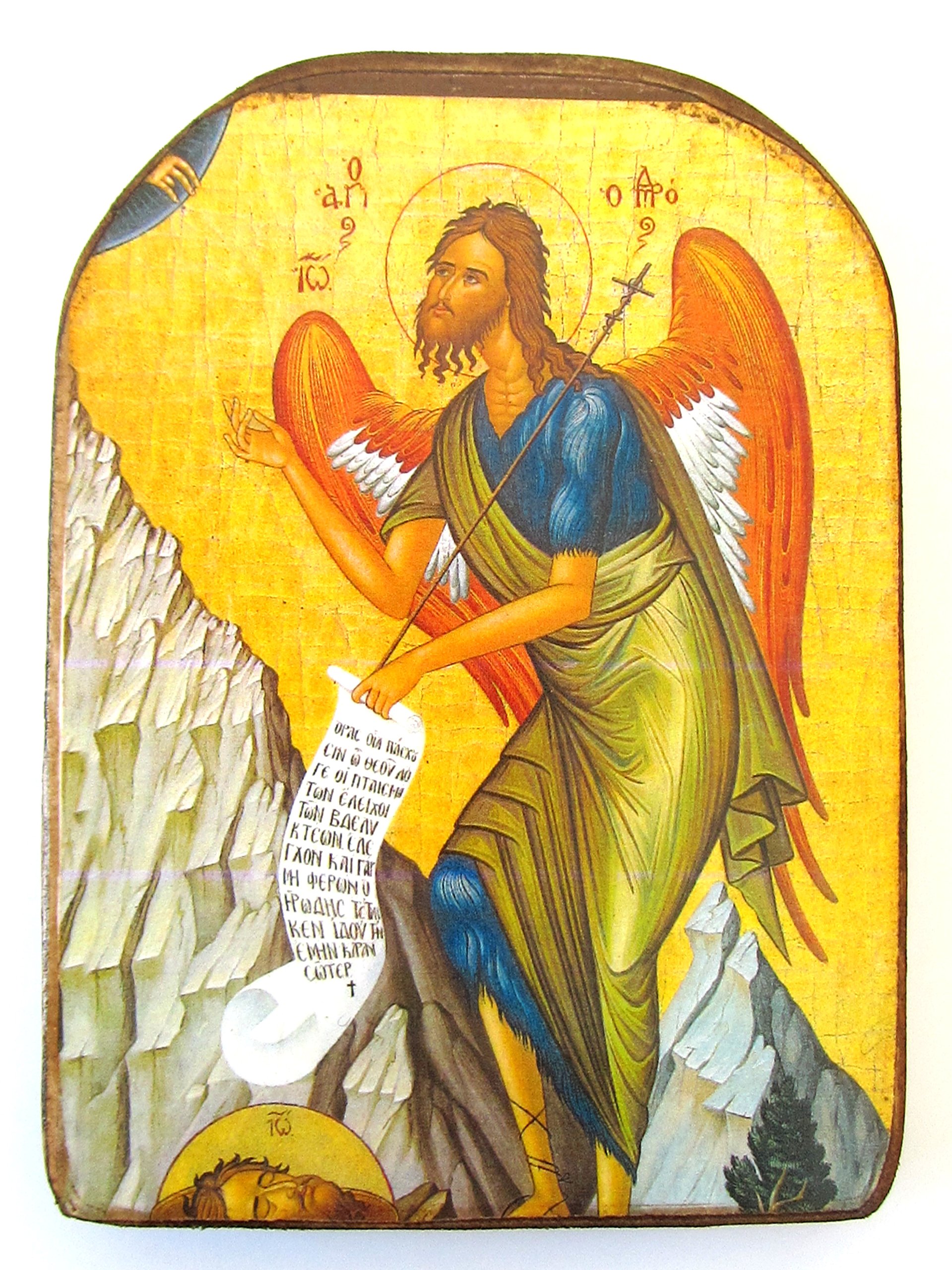 Handmade Wooden Greek Christian Orthodox Wood Icon of Saint John the Baptist / MP2