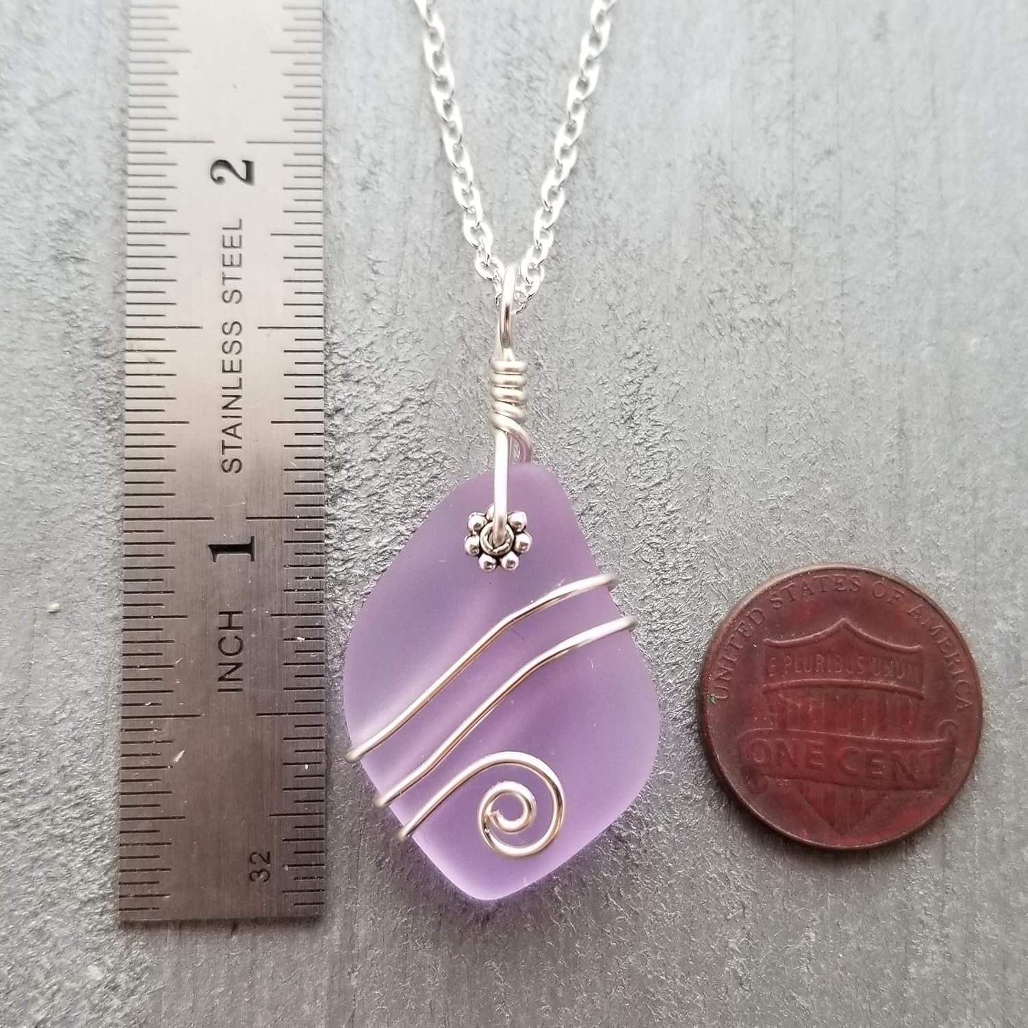 Handmade Sea Glass Necklace, Hawaiian Jewelry for Women, Wire Magical Color Changing Purple Necklace, Sea Glass Birthday Gift For Women (February Birthstone Jewelry)