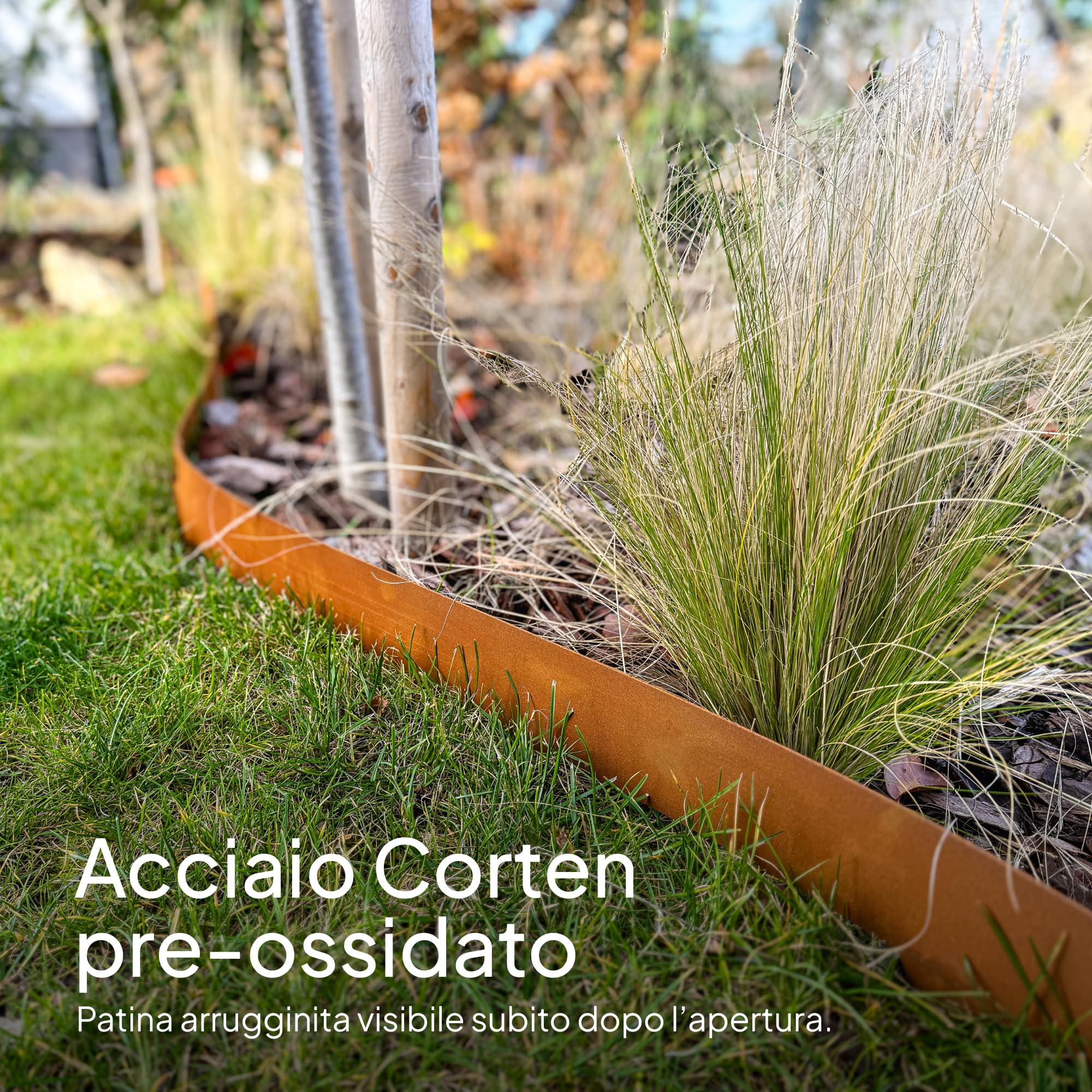 UNIGARDIA Bordura Corten per Giardino in Metallo per Prato 5 m - Bordatura Aiuole Giardino Alta 185 mm - Bordure per Aiuole Flessibile, Corten