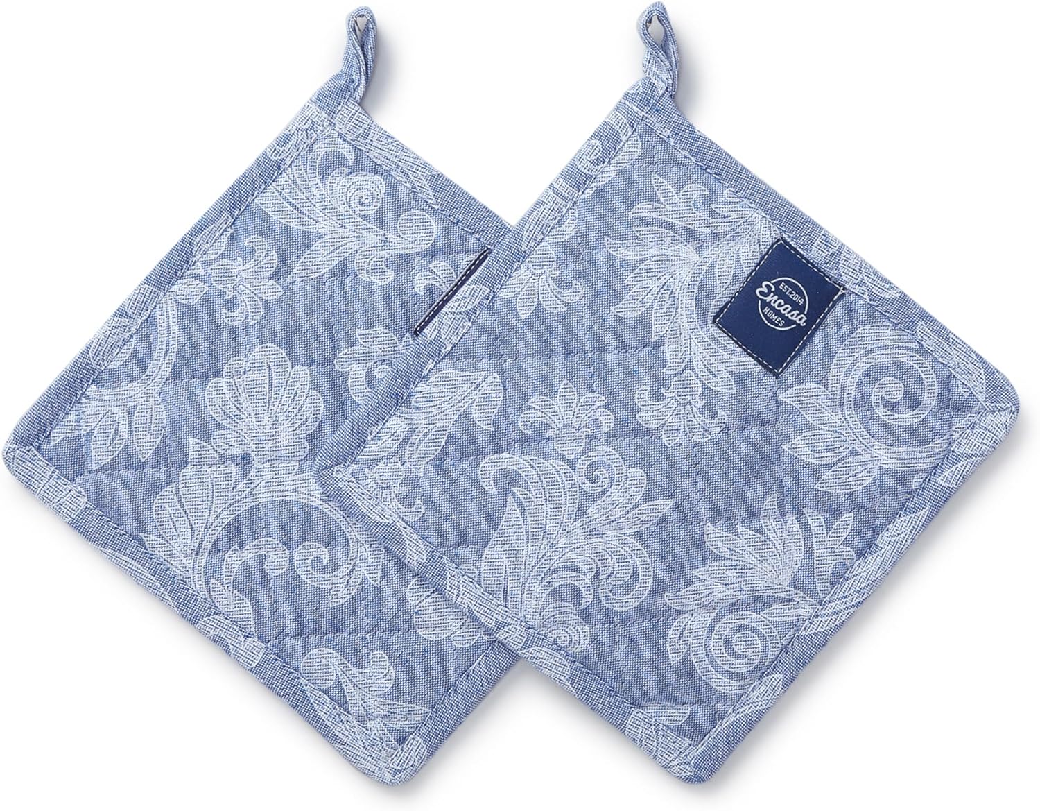 Pot Holders for Kitchen | Heat Resistant Pads | Set of 2 | Hot Dish Holder Sets | 8x8 in |for Cooking, Baking, Grilling, Microwave & BBQ, Chambray Blue by Encasa XO