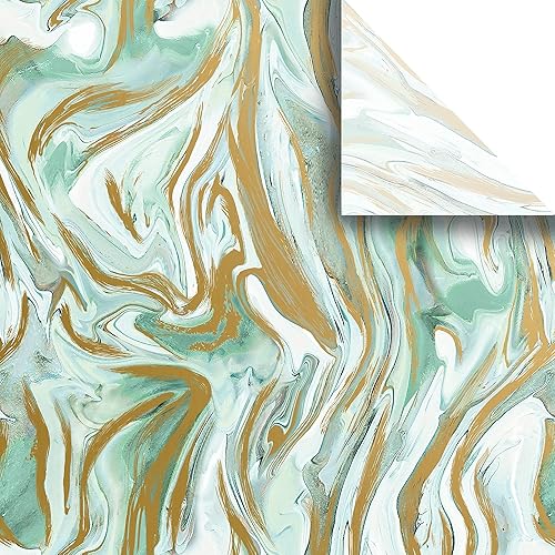 JILLSON & ROBERTS Suministros de envoltura de regalo de papel de regalo impreso de 20 x 30 pulgadas, menta marmoleada, 48 hojas plegadas