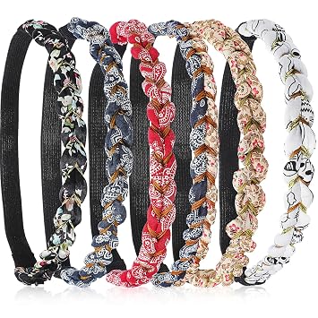 Chuangdi 6 Pieces Braided Floral Elastic Headbands for Women Adjustable Braid Flower Hairband Elastic Stretch Fabric Braided Head Bands Hair Accessory for Girls Women Hair Styling