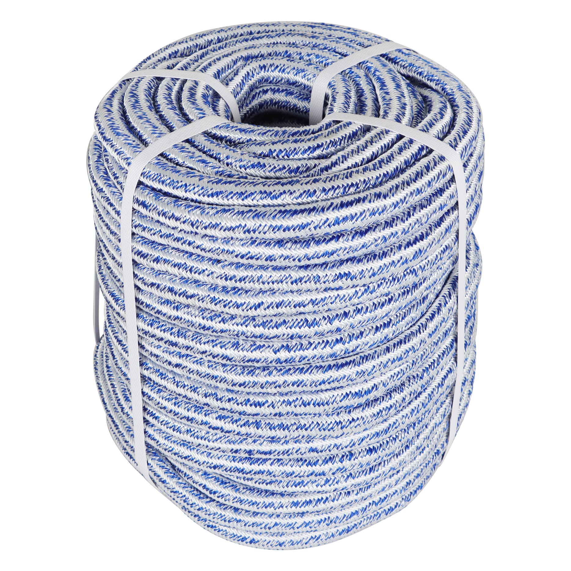 3/4 x 150FT, High Force Braided Polyester Arborist Tree Rope, 24 Strand Bull Rope, Extra Abrasion Resistant, UV Resistant Heavy Duty Tree Rope for Swings,Camping(Blue and White)