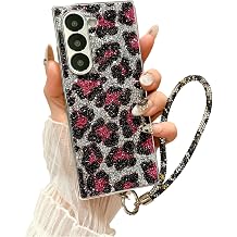 SKPY Glitter Case Compatible with Samsung Galaxy Z Fold 4 with Lanyard,Leopard Print Pattern Hard PC Texture Design Shockproof Protective Cover for ZFold4 for Women
