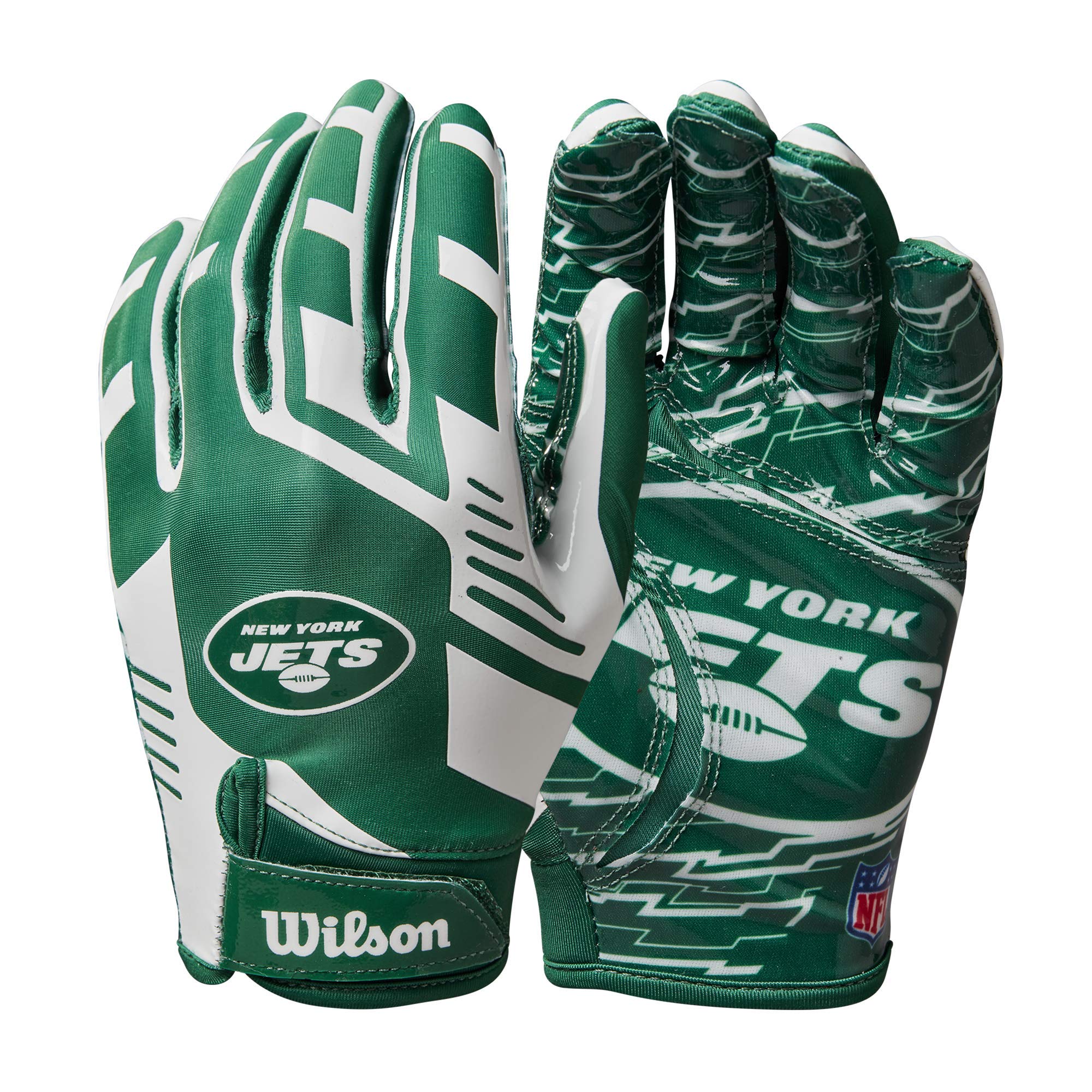 WILSON NFL Stretch Fit Football Gloves - Youth, New York Jets