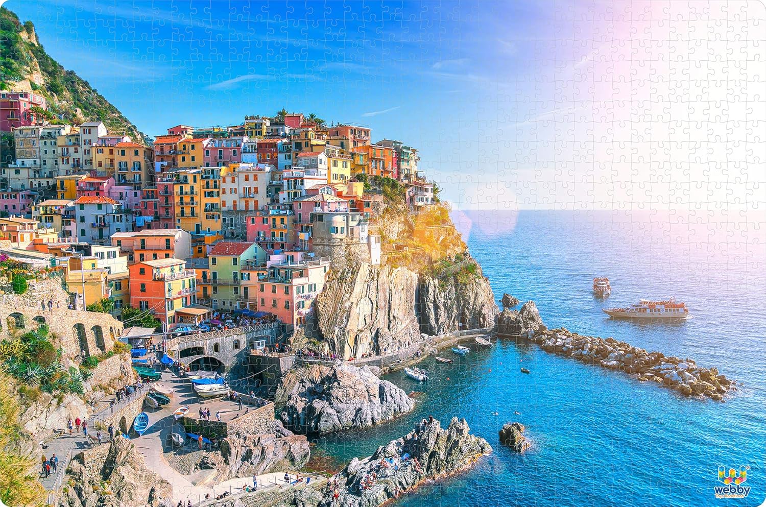 Webby Wooden 1000 Piece Jigsaw Puzzle - Cinque Terre - 1000 Pieces Puzzles for Adults and Family, 19" x 28.5"