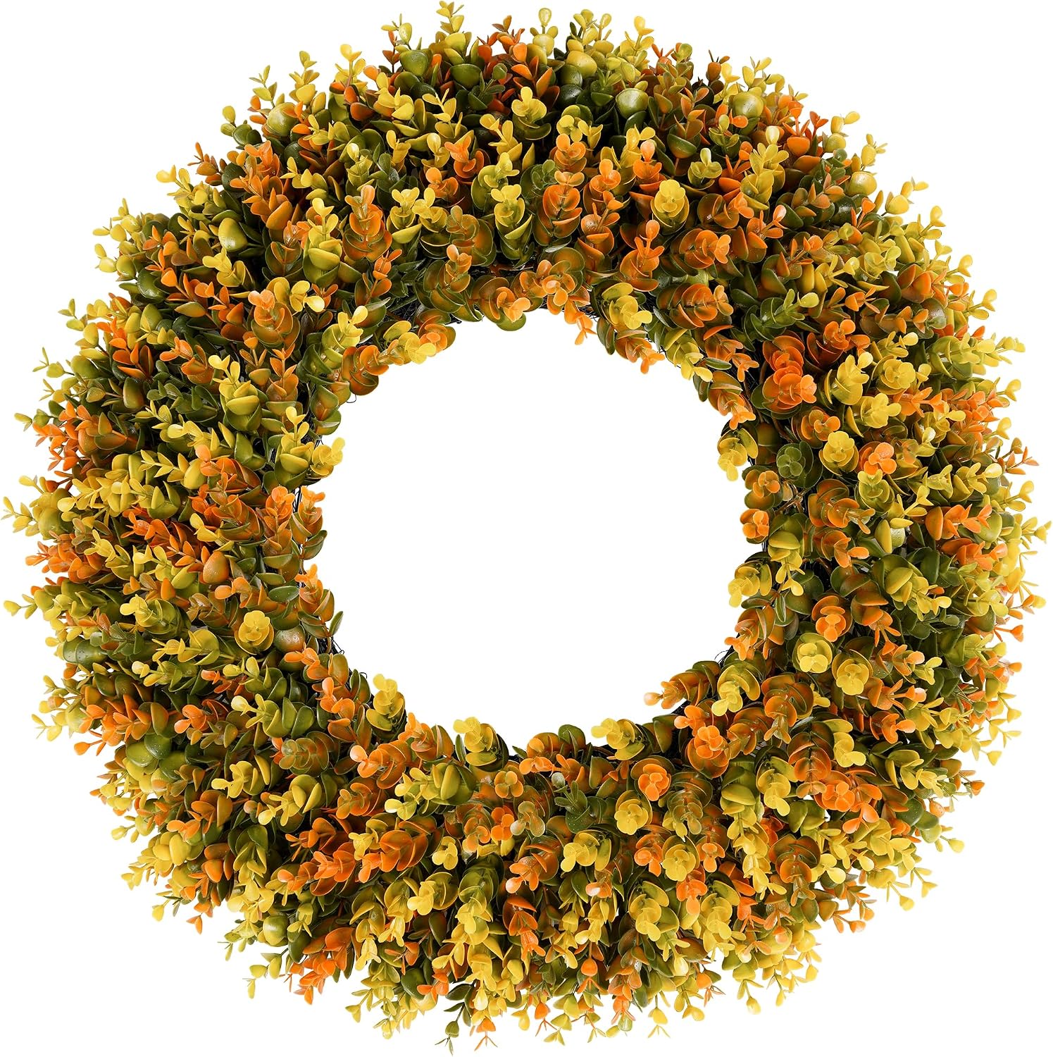 Vlorart 23 Inch Fall Handmade Boxwood Wreath, Artificial Boxwood Wreath Front Door Wreaths Artificial Autumn Golden Wreaths for Villa Wall Hanging Window Wedding Thanksgiving Day Decor