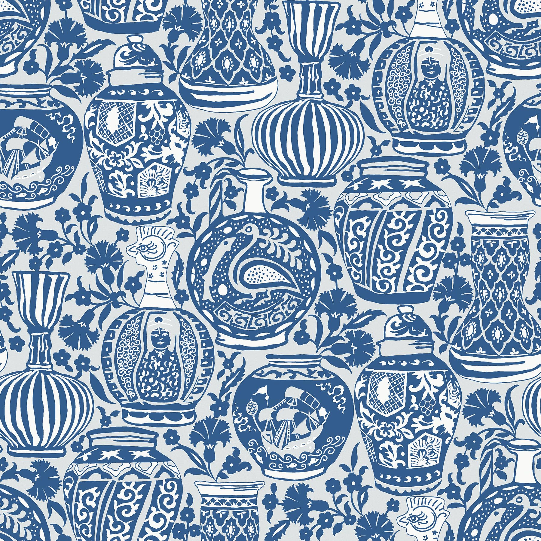 Papier peint autocollant bleu RoomMates Delft Pottery RMWS1273 pour décoration murale