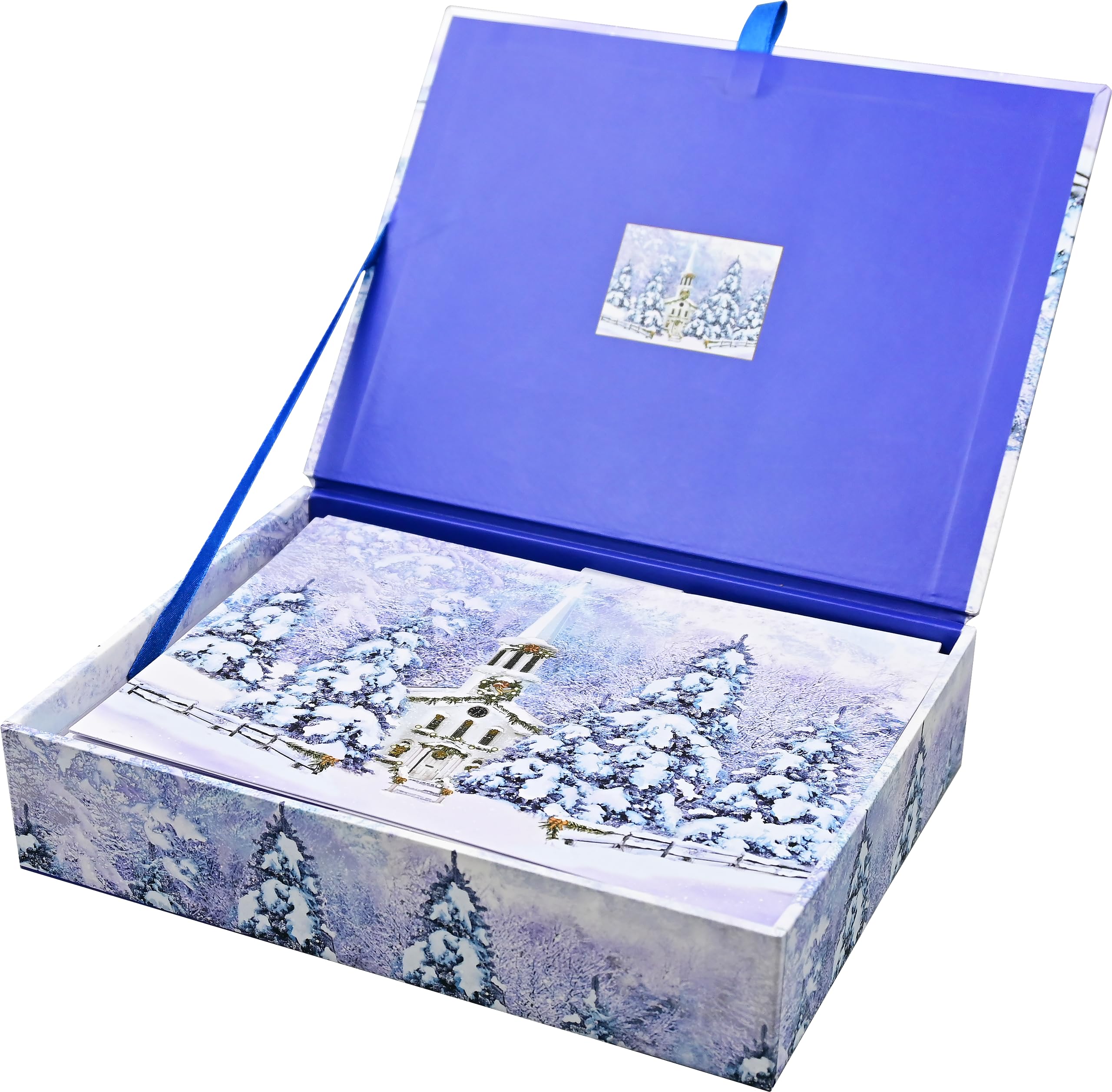 Winter Sanctuary Deluxe Boxed Holiday Cards (20 cards, 21 self-sealing envelopes), White, Blue, Gold, 7 x 5 inch - Image 3