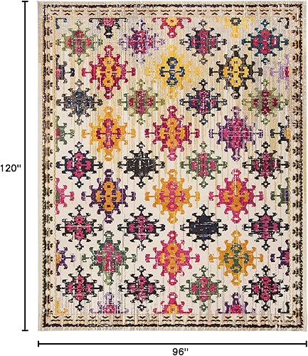 Miniatura 2 de SAFAVIEH Colección Monaco - Alfombra de área de 8 x 10 pies, color marfil y multicolor, diseño bohemio de enrejado de diamantes, no desprende pelusa