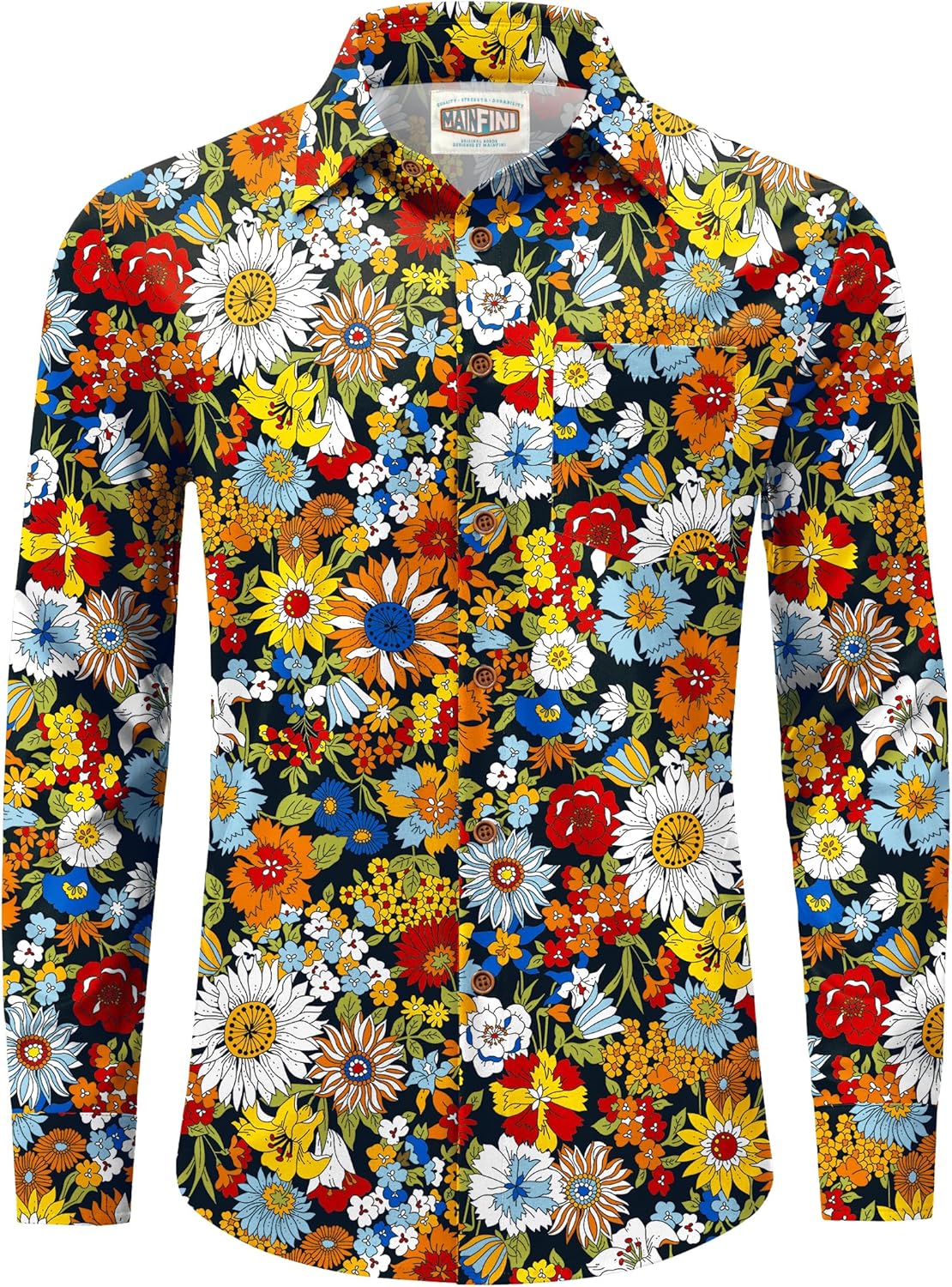 Mainfini Men's 70s Hippies Dress Shirt Floral Paisley Printed Long Sleeve Button Shirts (S-XXL)
