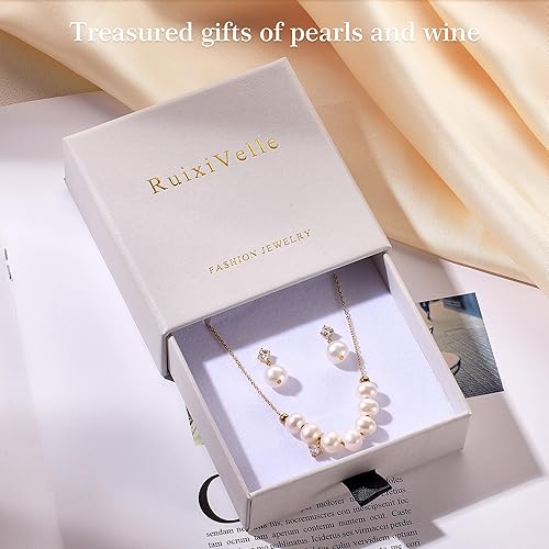 Miniatura 6 de Juego de joyas de oro para mujer, collar y aretes de perlas de agua dulce para bodas, novias, damas de honor, regalo de cumpleaños de 16.5 pulgadas