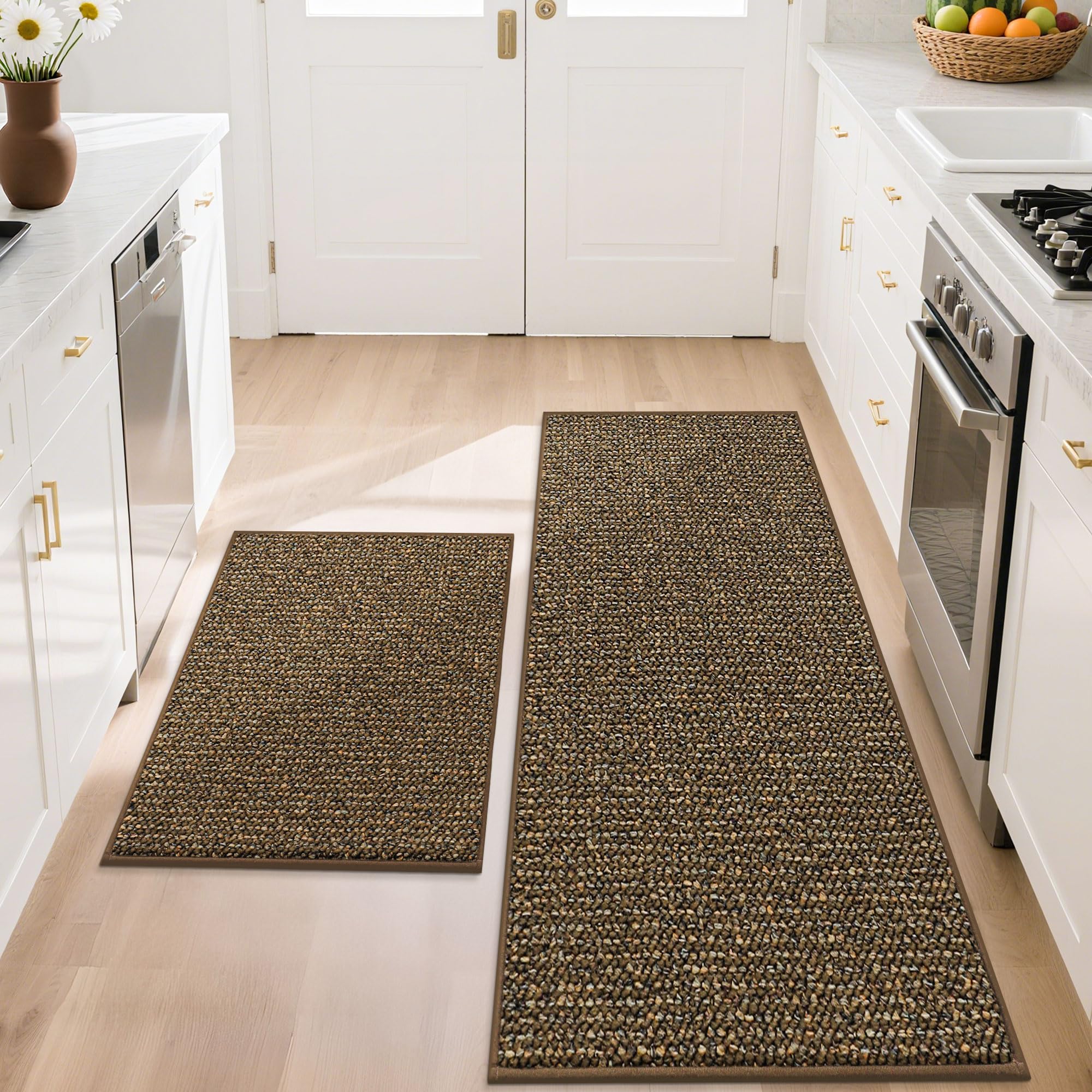 BEQHAUSE Kitchen Rugs and Mats 2PCS, Non-Slip Kitchen Mats for Floor, Absorbent and Stain Resistant Kitchen Runner, Machine Washable Rugs for Kitchen,