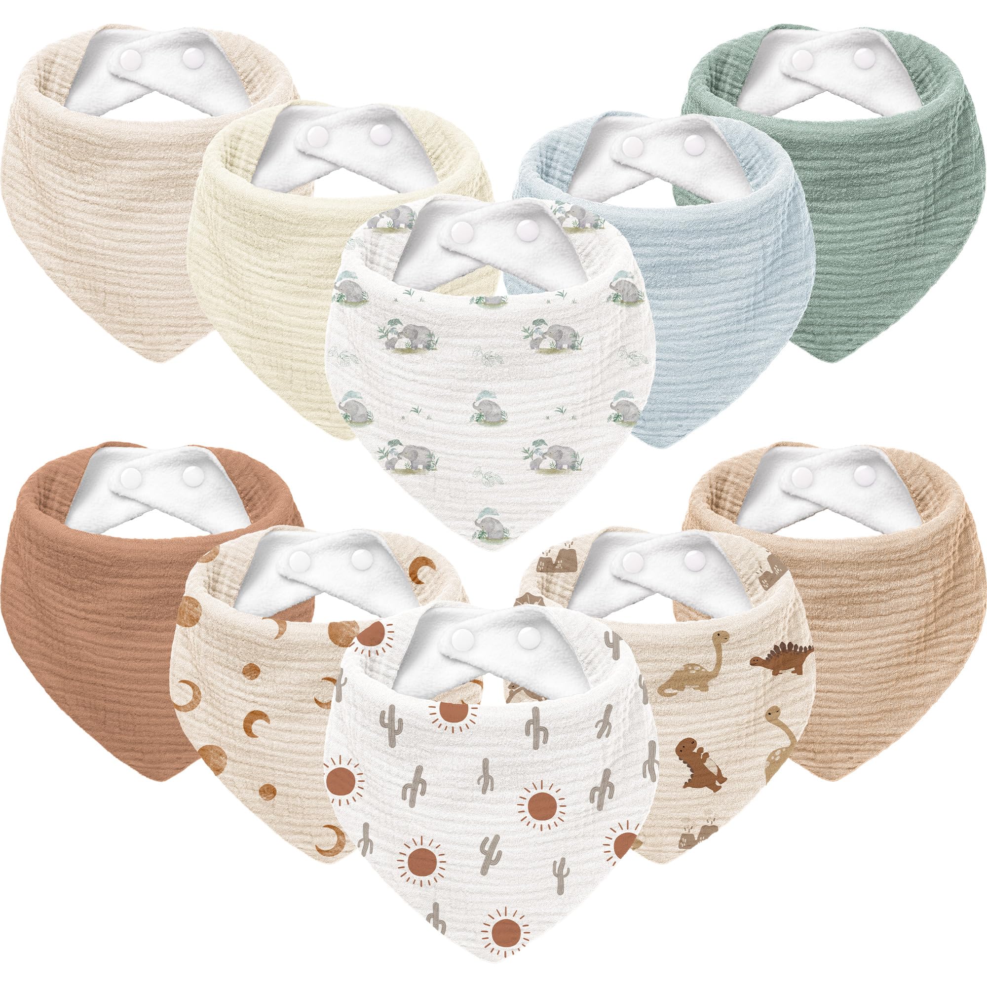 Susurration Lätzchen Baby Dreieckstuch Musselin Halstuch Baby für Junge und Mädchen,Halstuch Sabberlätzchen Baby Verstellbare 10 Stück (Braun-Grün)